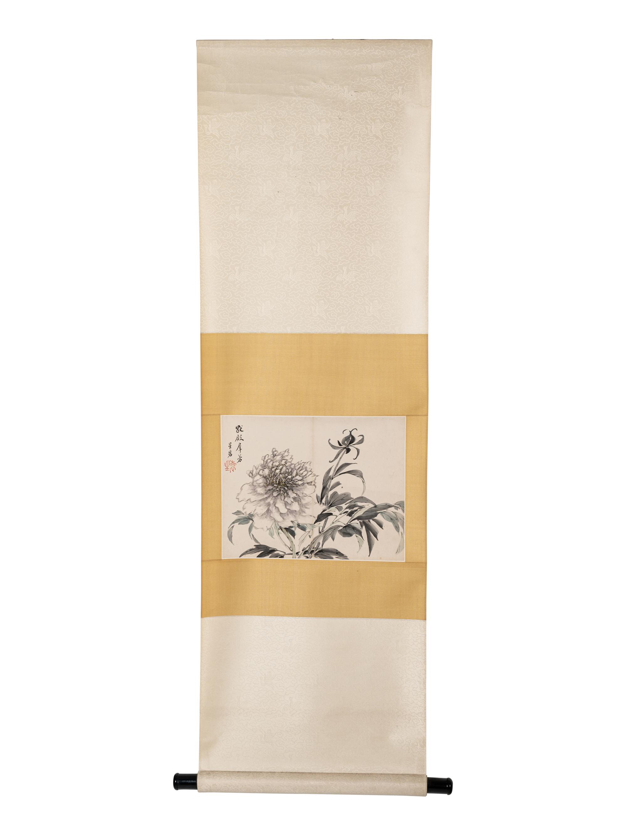 Two Chinese Hanging Scrolls Depicting Flowers and Plants