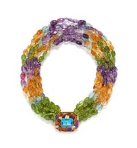 An 18 Karat Yellow Gold, Polychrome Enamel, Diamond and Multi Gem Necklace, 26.30 dwts. (brooch only)