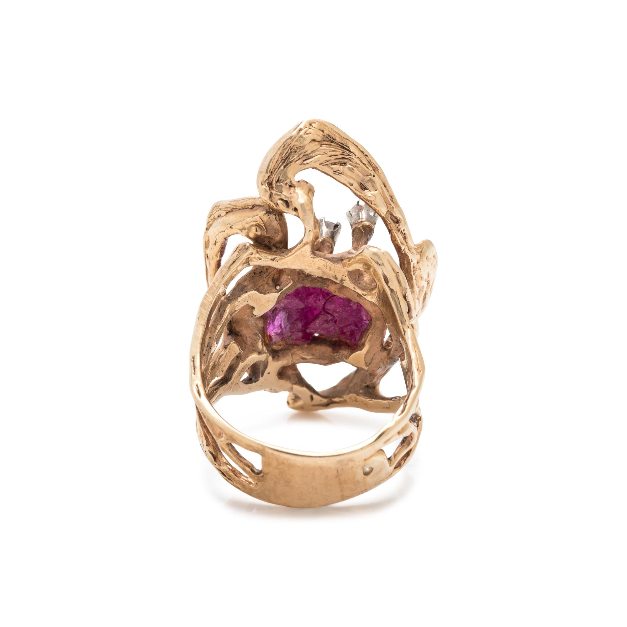 YELLOW GOLD, ROUGH CRYSTAL AND DIAMOND RING