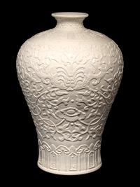 A Carved White Glazed Porcelain Meiping Vase