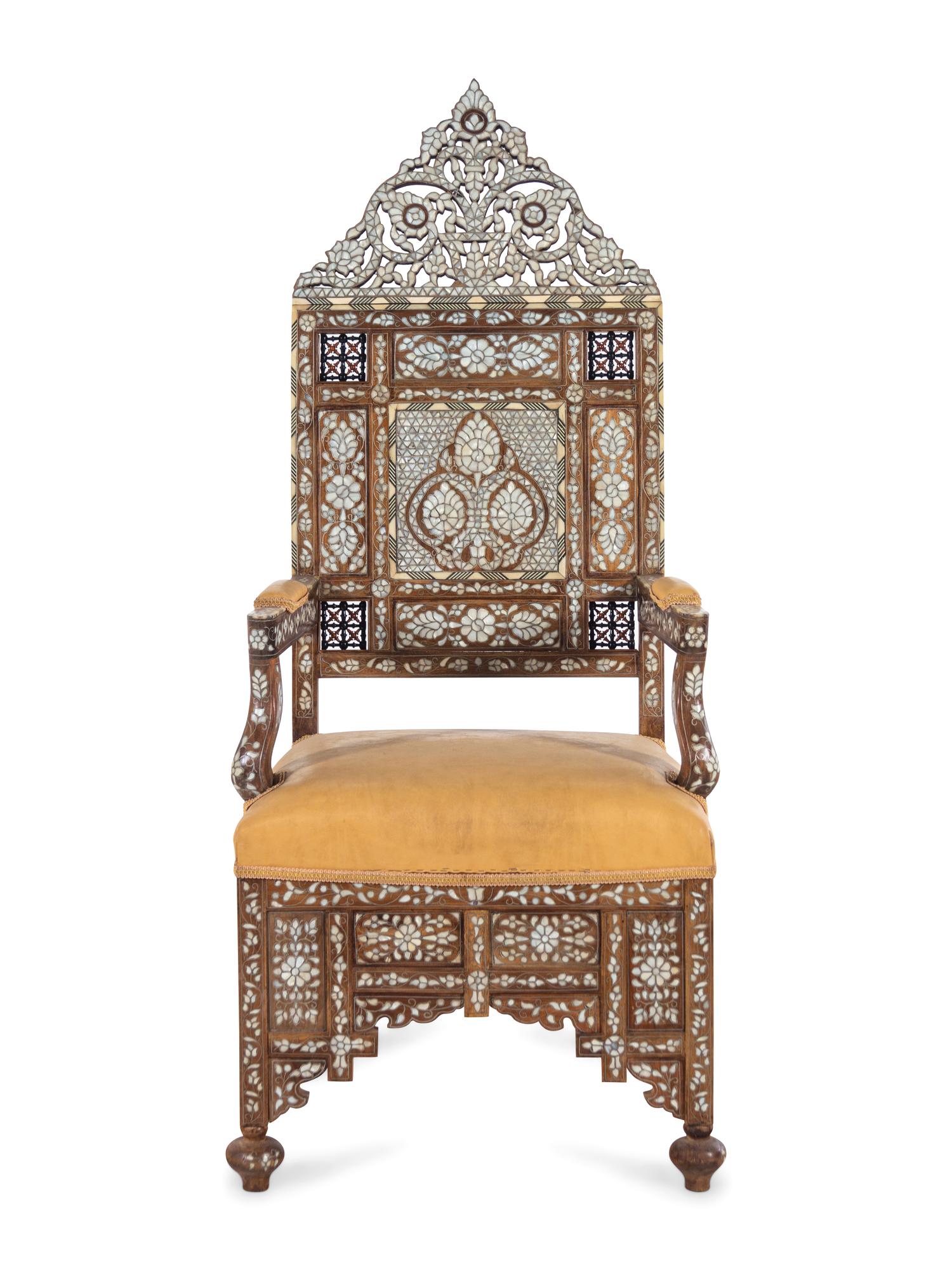 A Syrian Mother of Pearl Inlaid Armchair