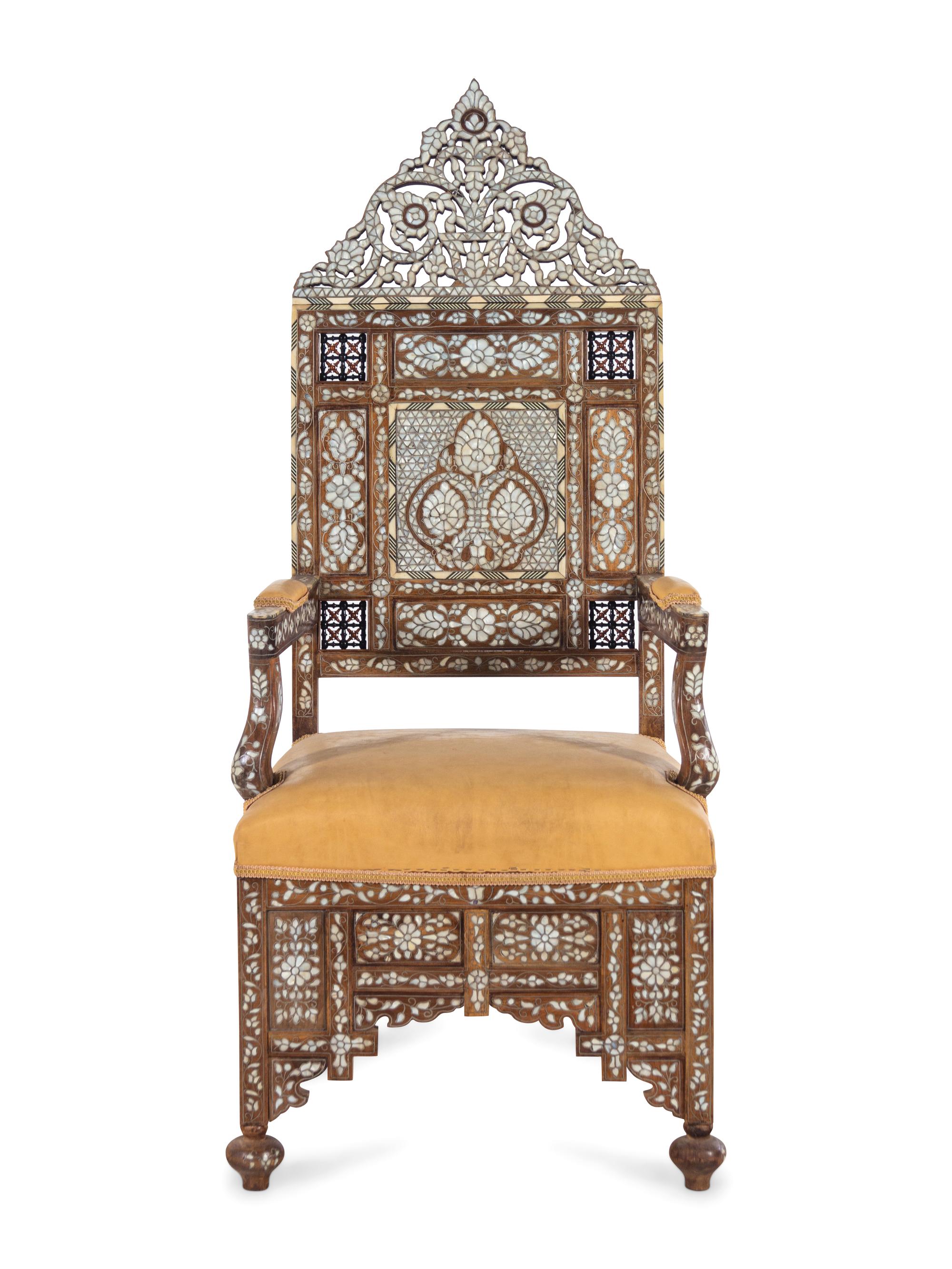 A Syrian Mother of Pearl Inlaid Armchair