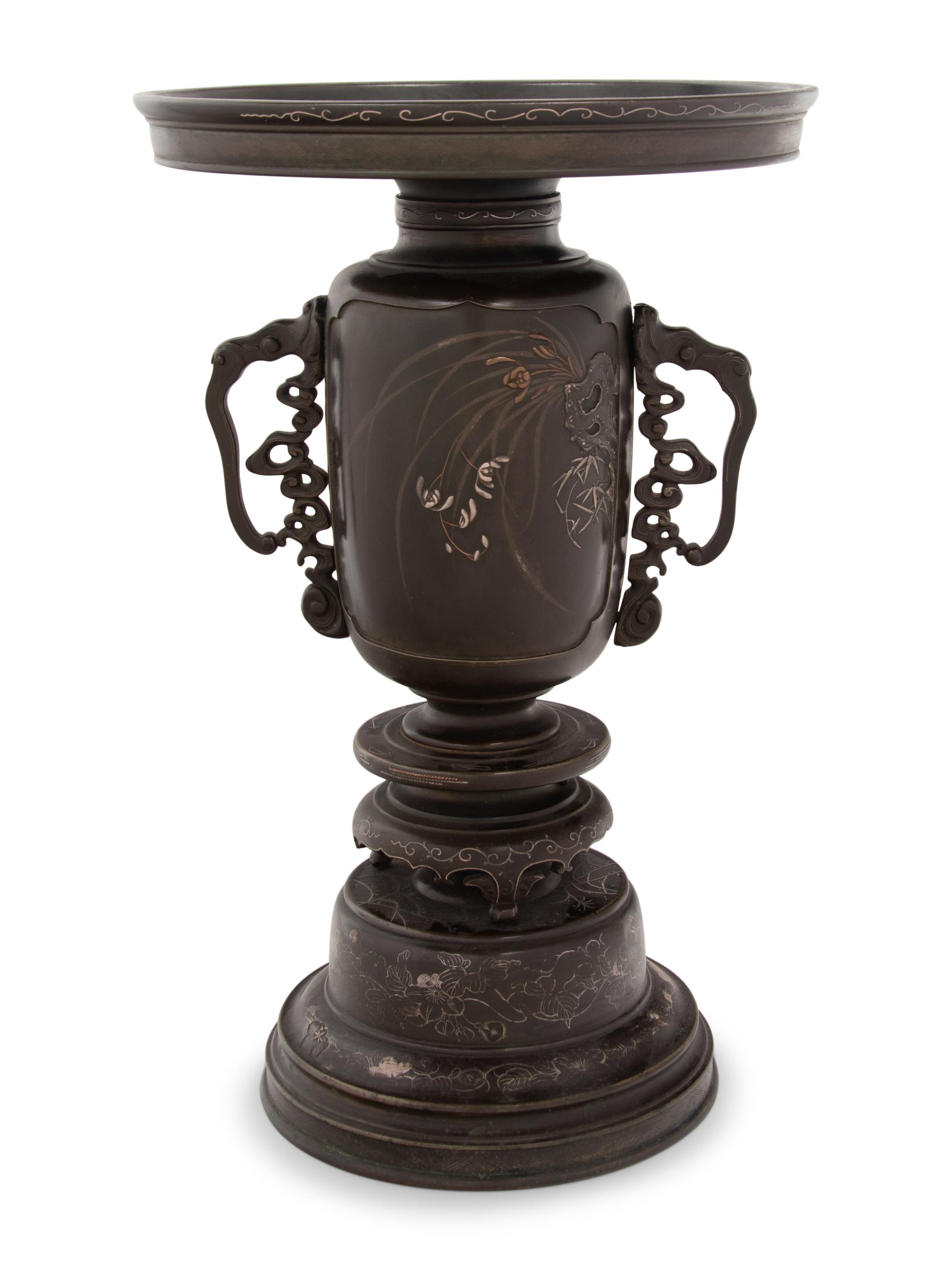 A Japanese Mixed Metals Inlaid Bronze Urn