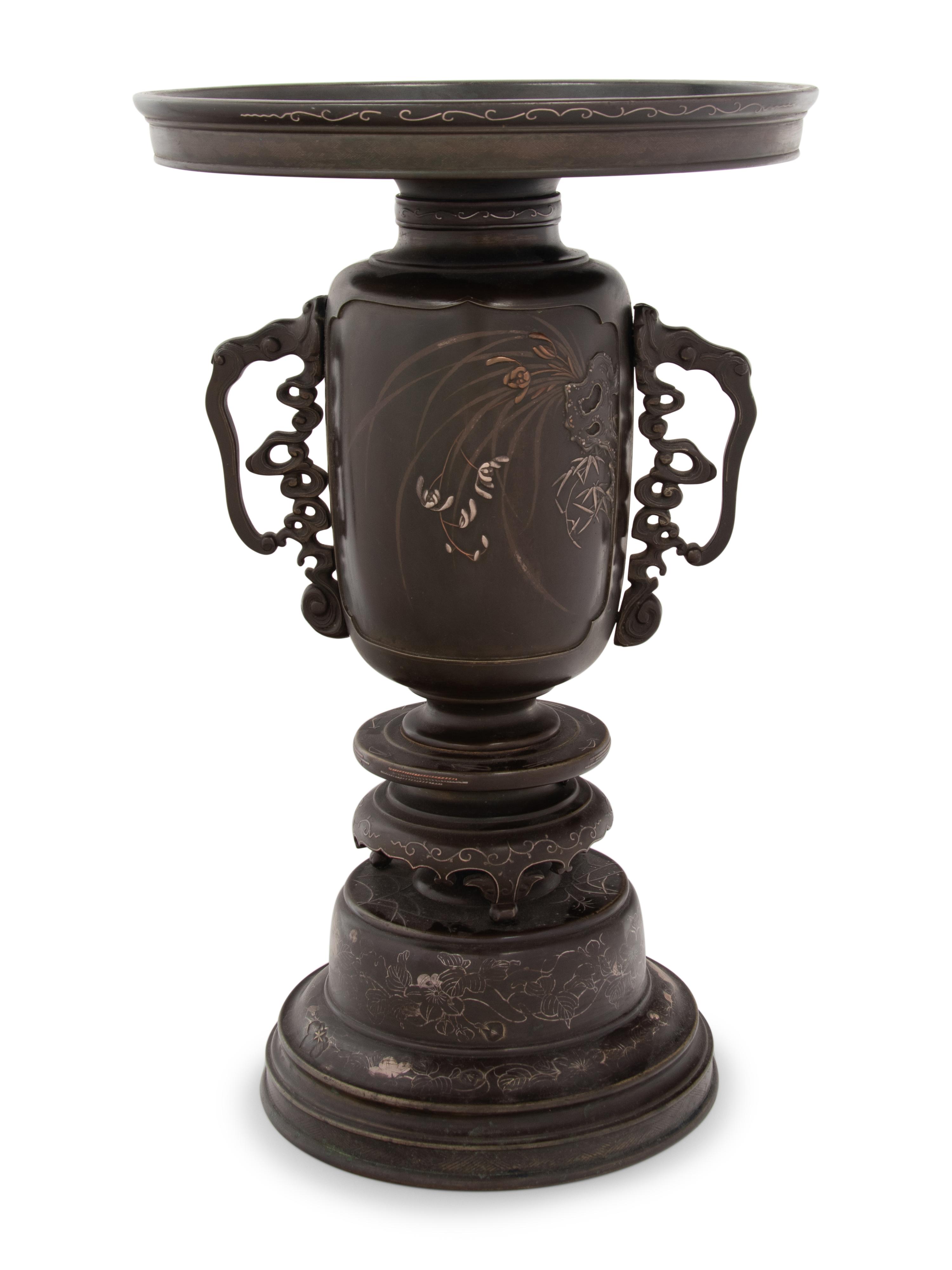 A Japanese Mixed Metals Inlaid Bronze Urn