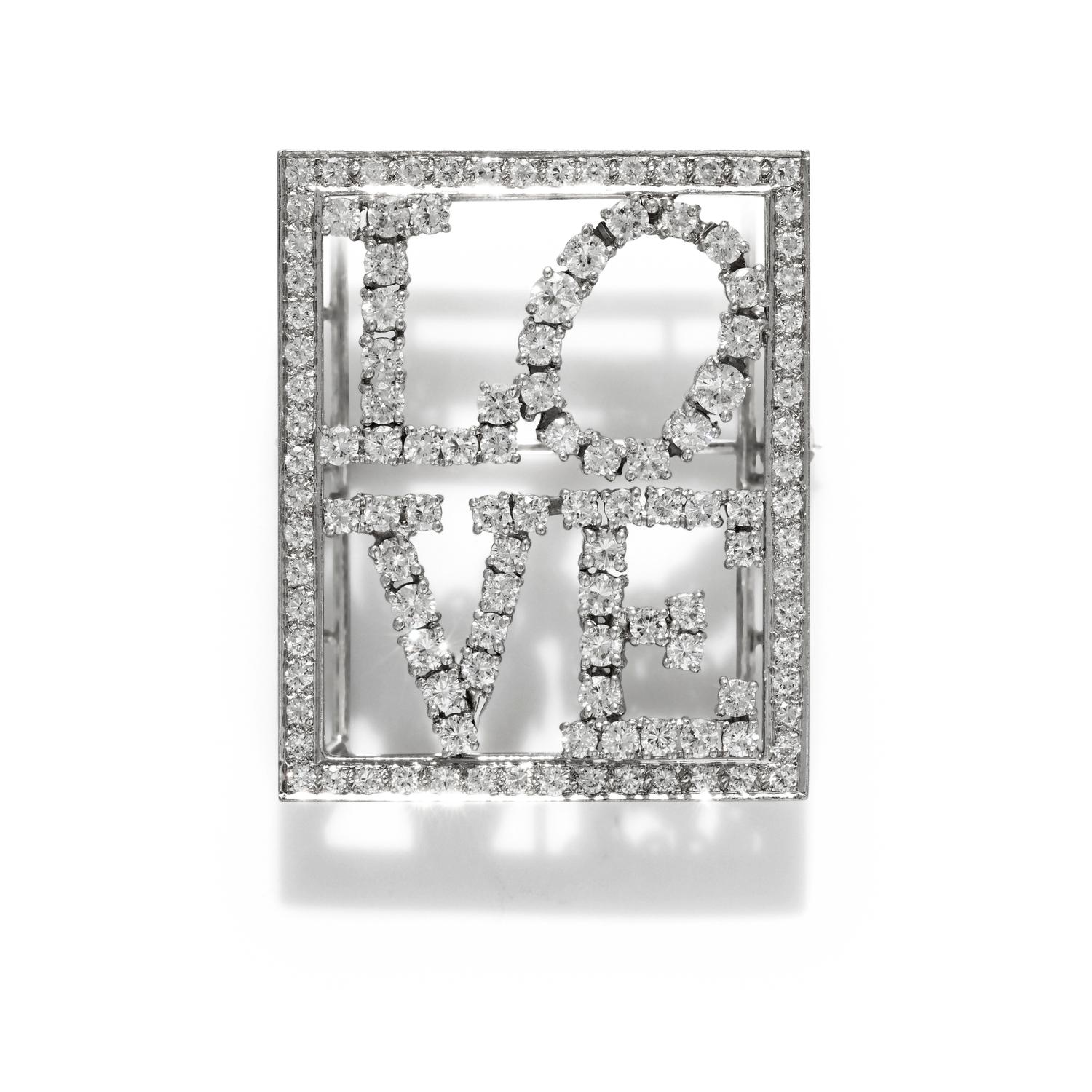 PLATINUM AND DIAMOND 'LOVE' PIN