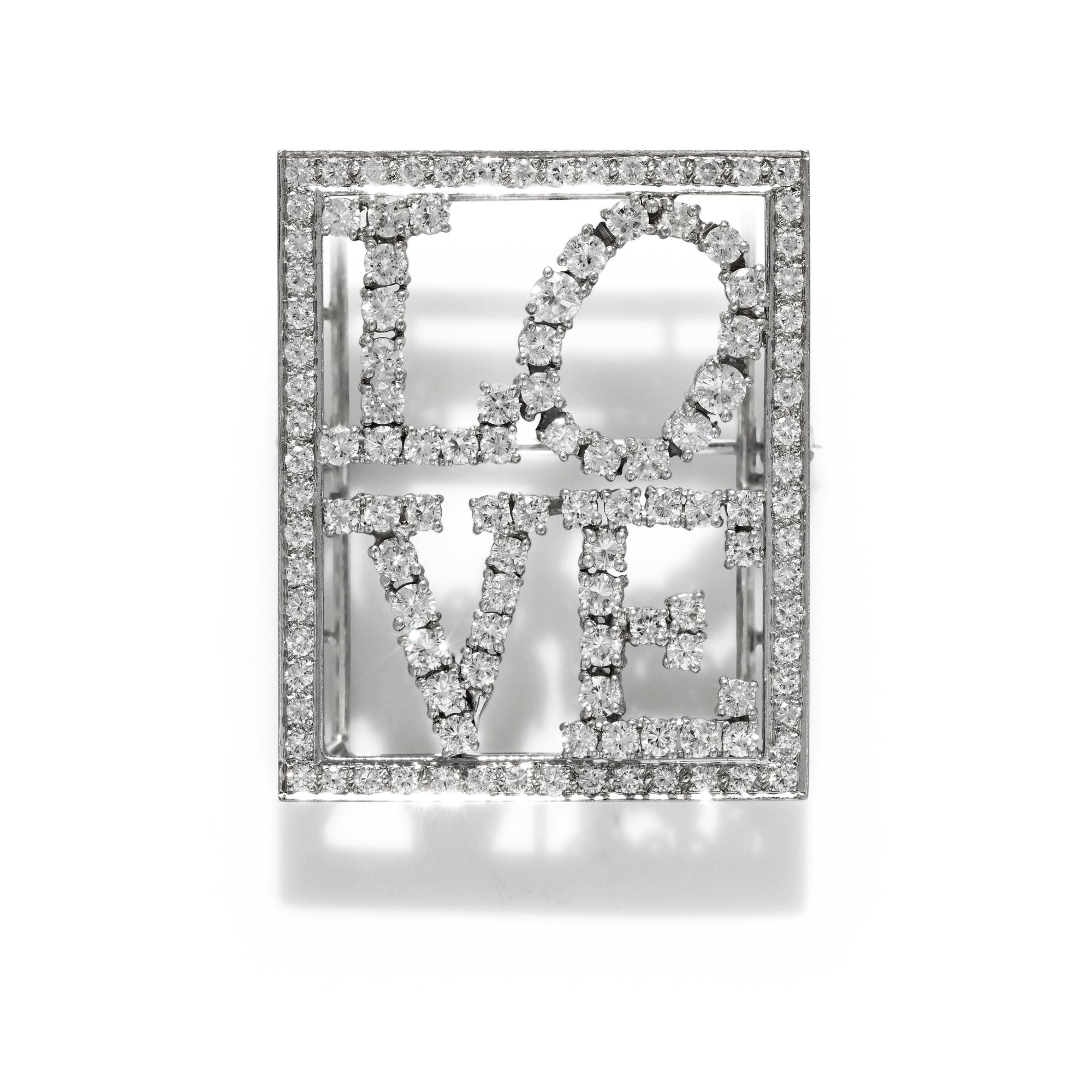 PLATINUM AND DIAMOND 'LOVE' PIN