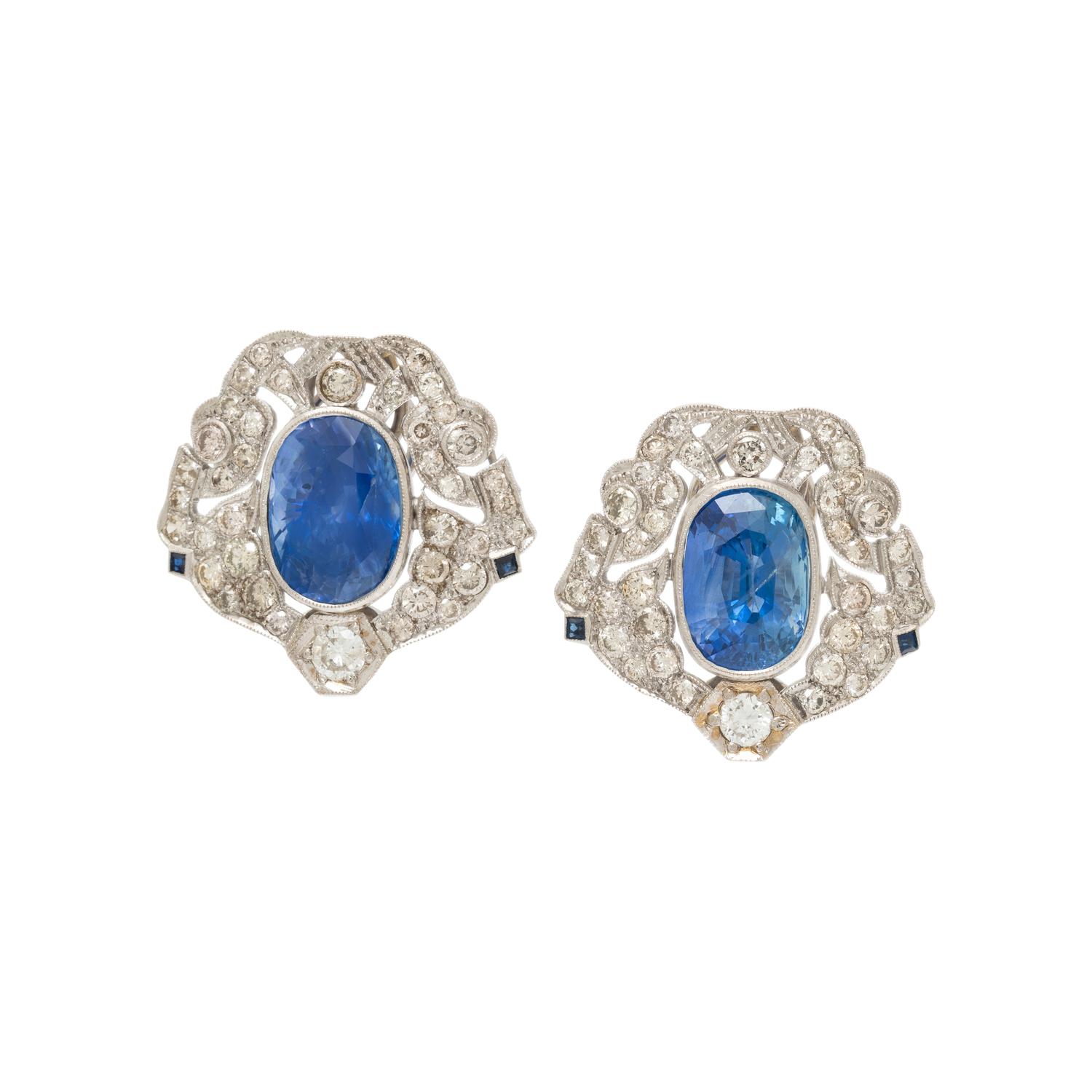 WHITE GOLD, SAPPHIRE, AND DIAMOND EARRINGS