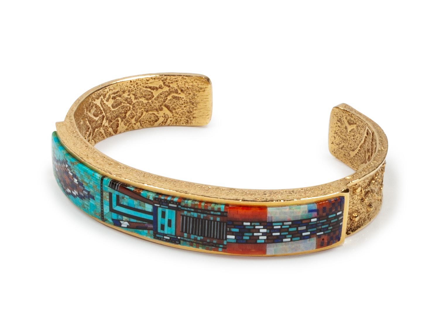 18k Gold Cuff Bracelet with Micro-mosaic Inlay Yei