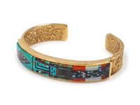 18k Gold Cuff Bracelet with Micro-mosaic Inlay Yei