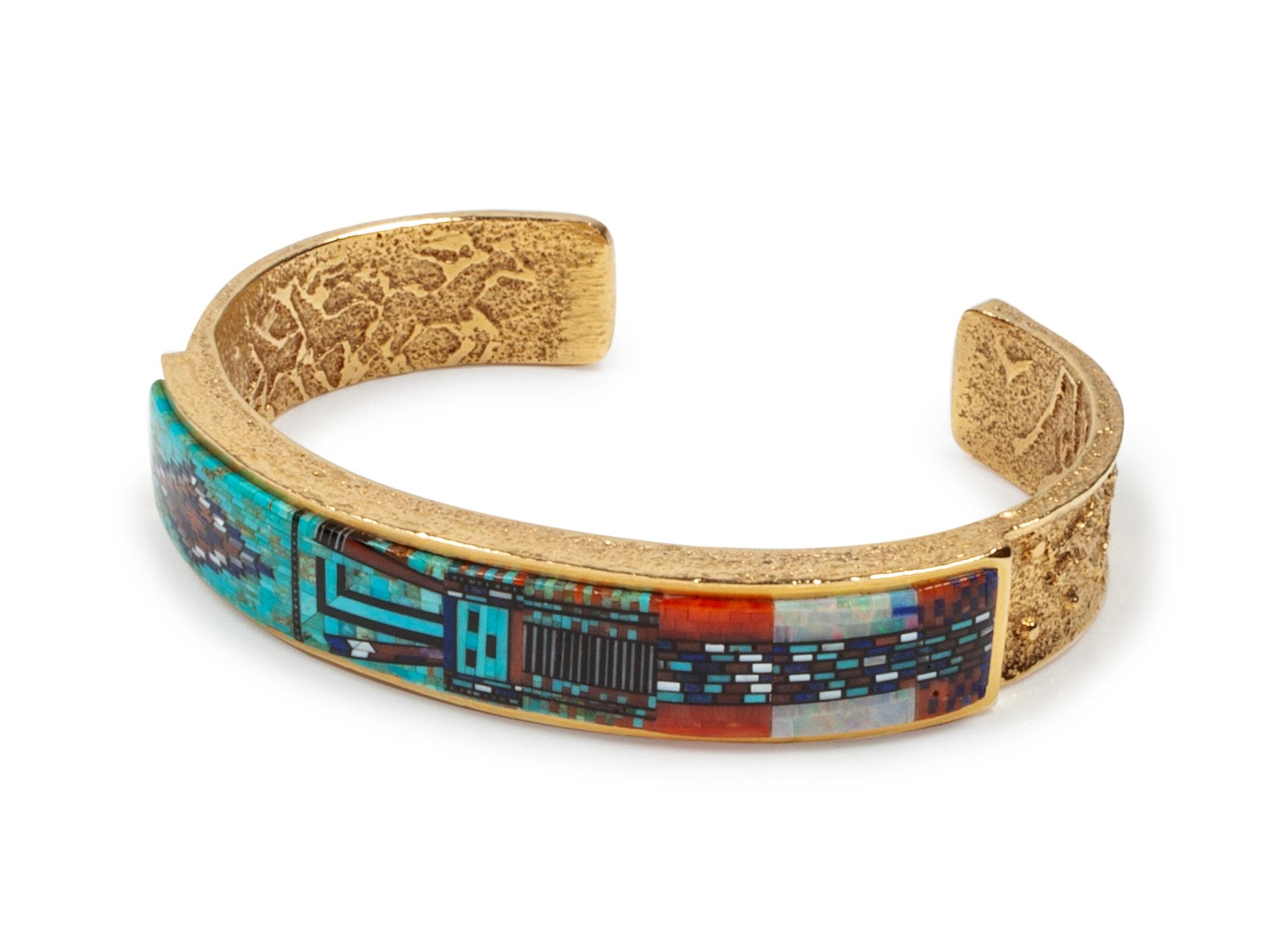 18k Gold Cuff Bracelet with Micro-mosaic Inlay Yei