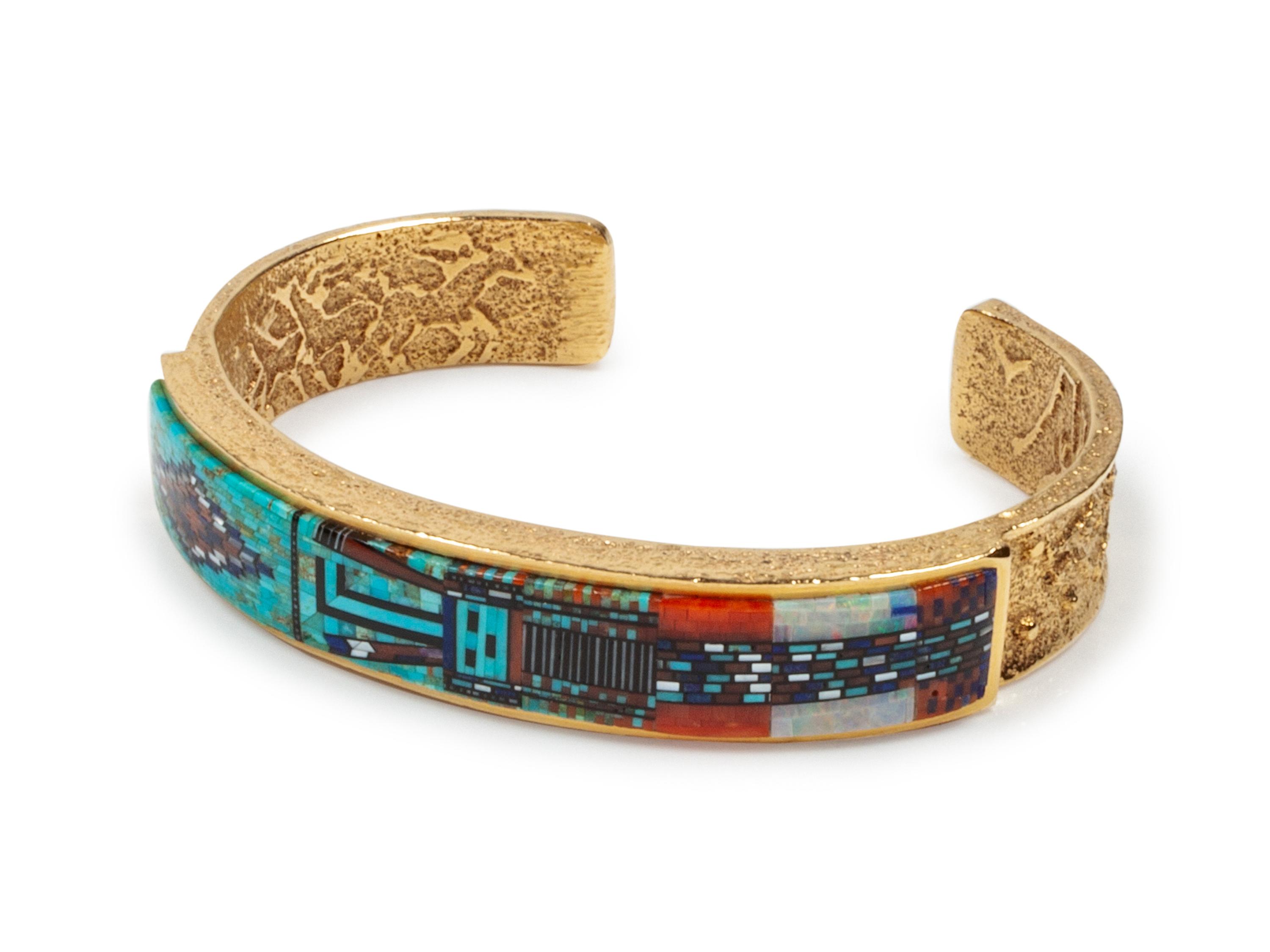 18k Gold Cuff Bracelet with Micro-mosaic Inlay Yei