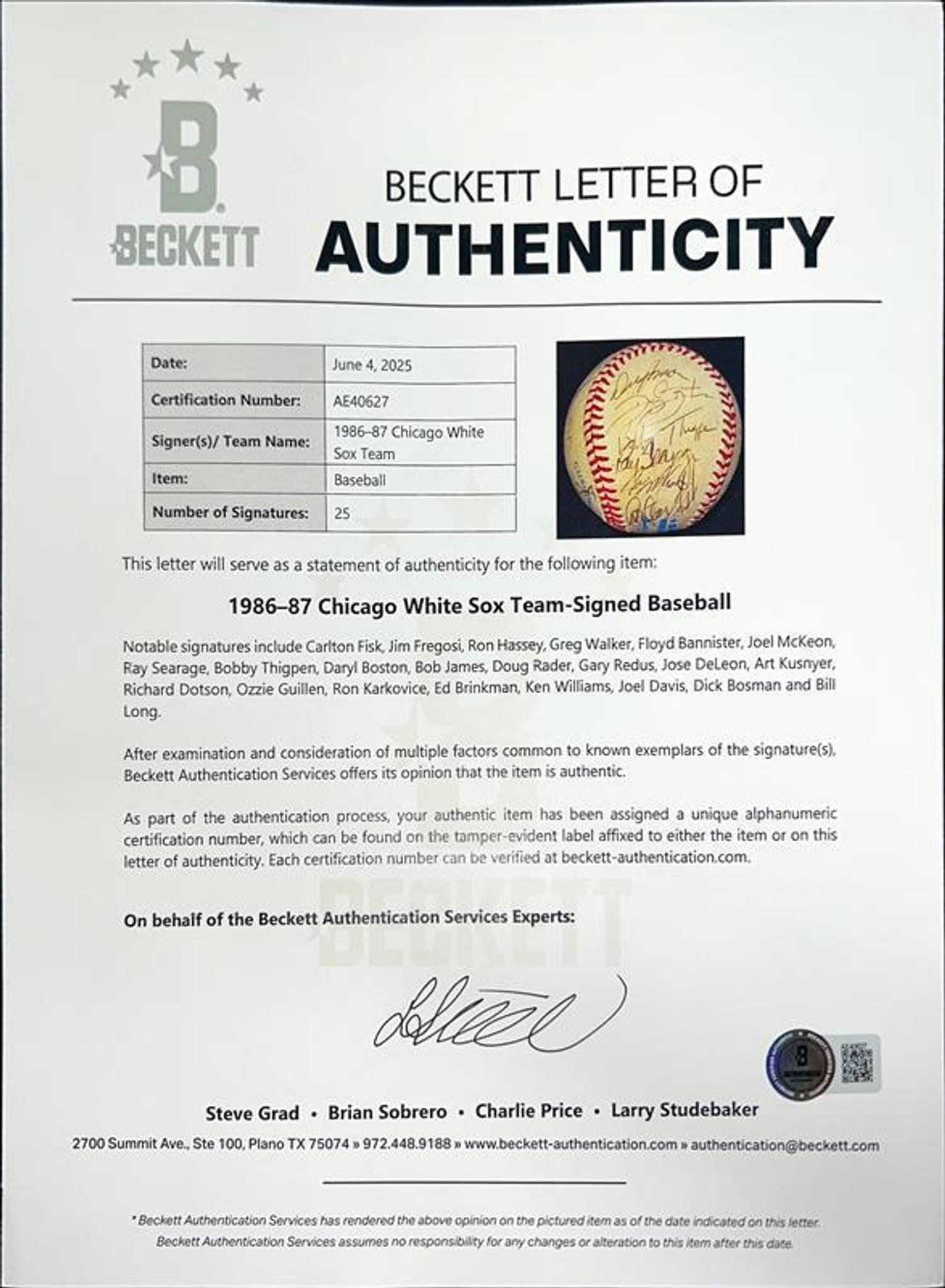 A Large Collection of Chicago White Sox Signed Autograph Items (Beckett Authentication Services)