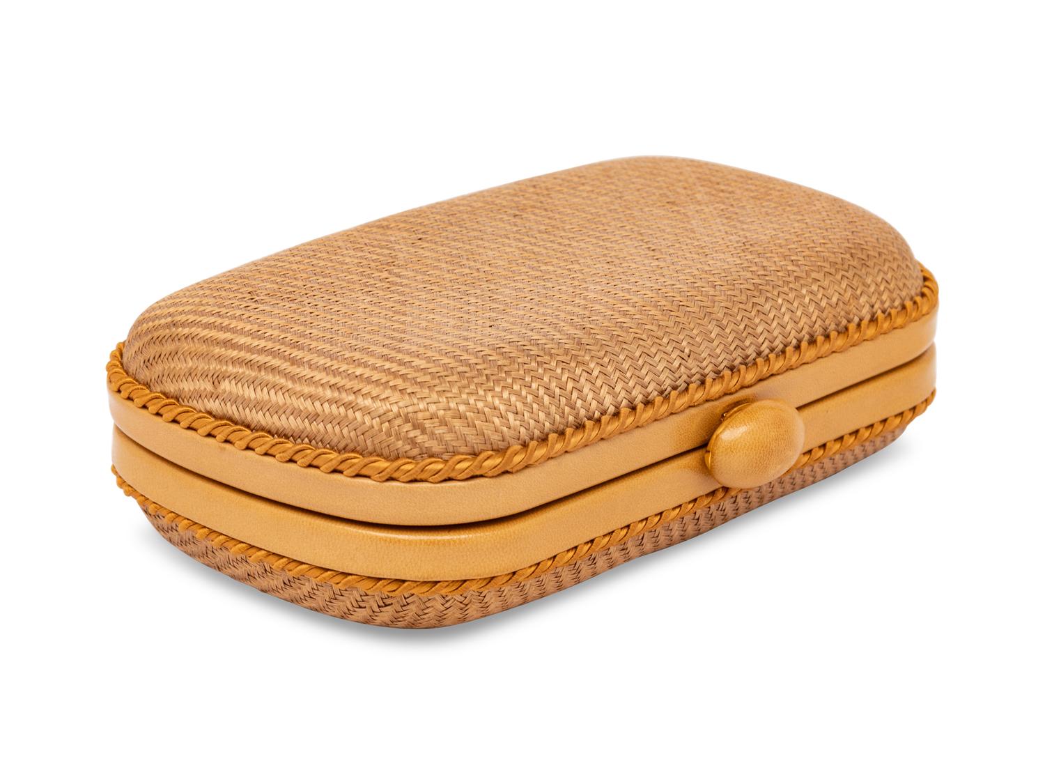 BOTTEGA VENETA, GOLD STRAW CLUTCH