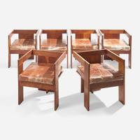 American Modern Set of Six Studio Made Dining Armchairs, likely USA, circa 1940s