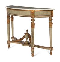 An Italian Neoclassical Gray-Painted and Parcel Gilt Console Table with Marble Top