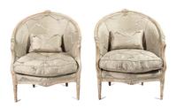 A Pair of Louis XVI Style Painted Bergeres Height 39 inches. — 20TH CENTURY