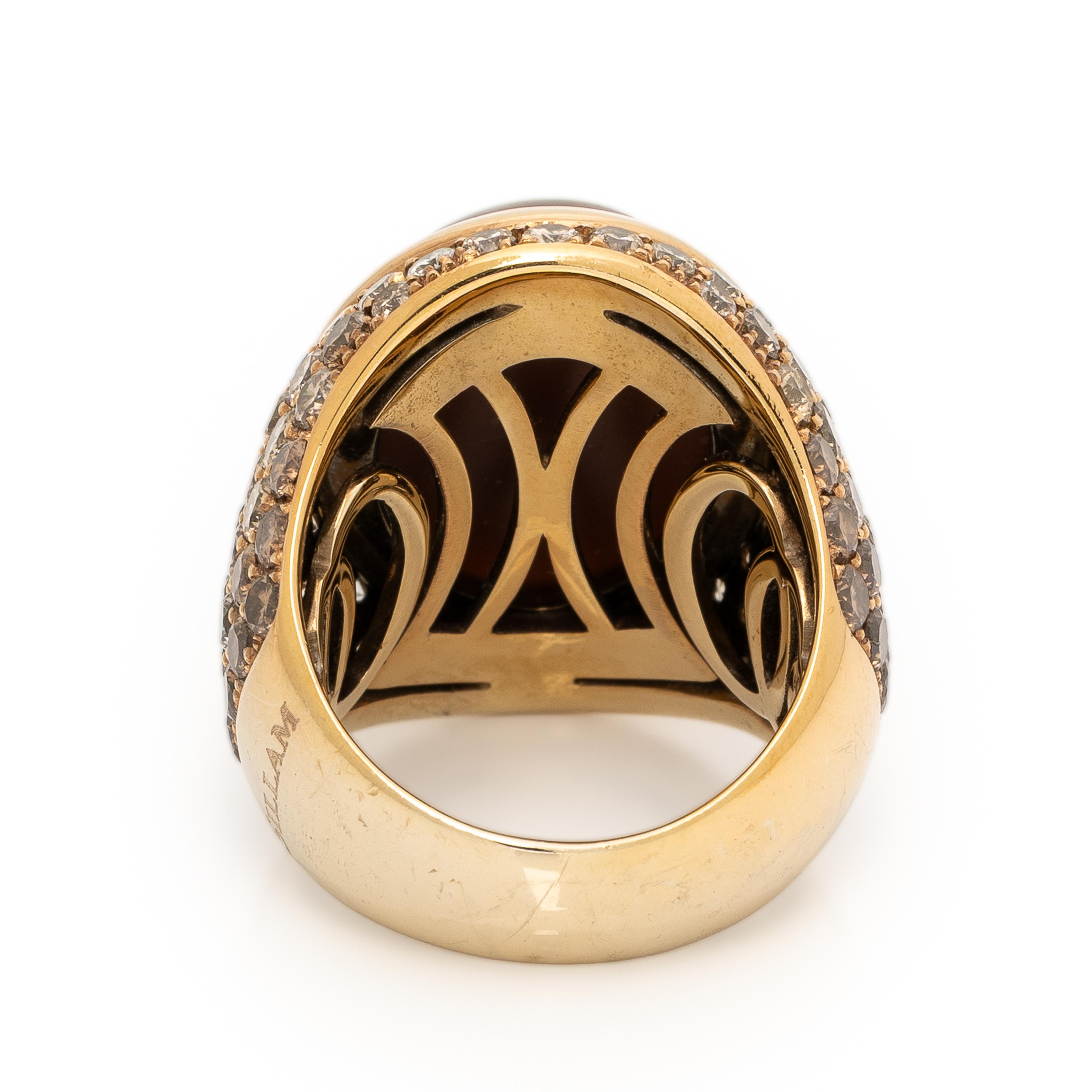 Sillam, Brown Moonstone, Colored Diamond, and Rose Gold Ring