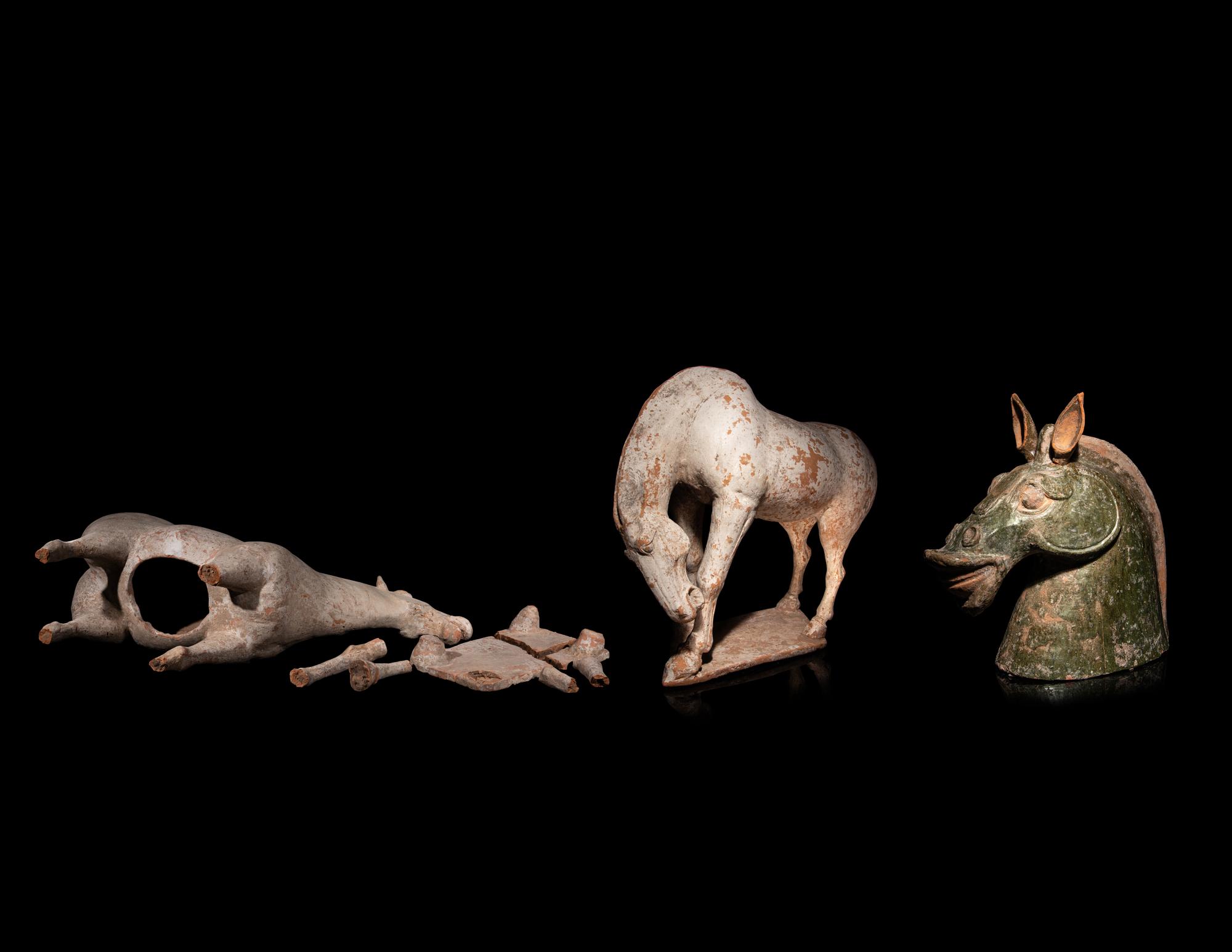 Three Chinese Pottery Equine Figures