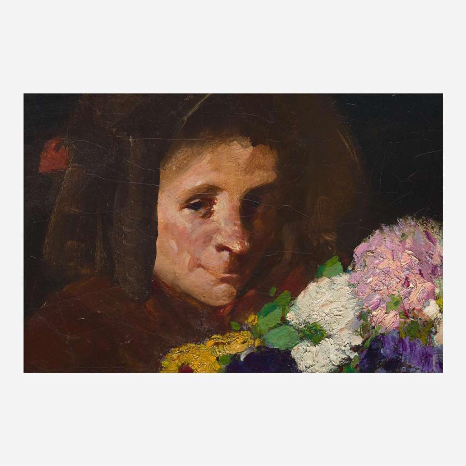 George Benjamin Luks (American 1866-1933) Woman with Bouquet (Old Flower Woman)
