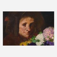George Benjamin Luks (American 1866-1933) Woman with Bouquet (Old Flower Woman)