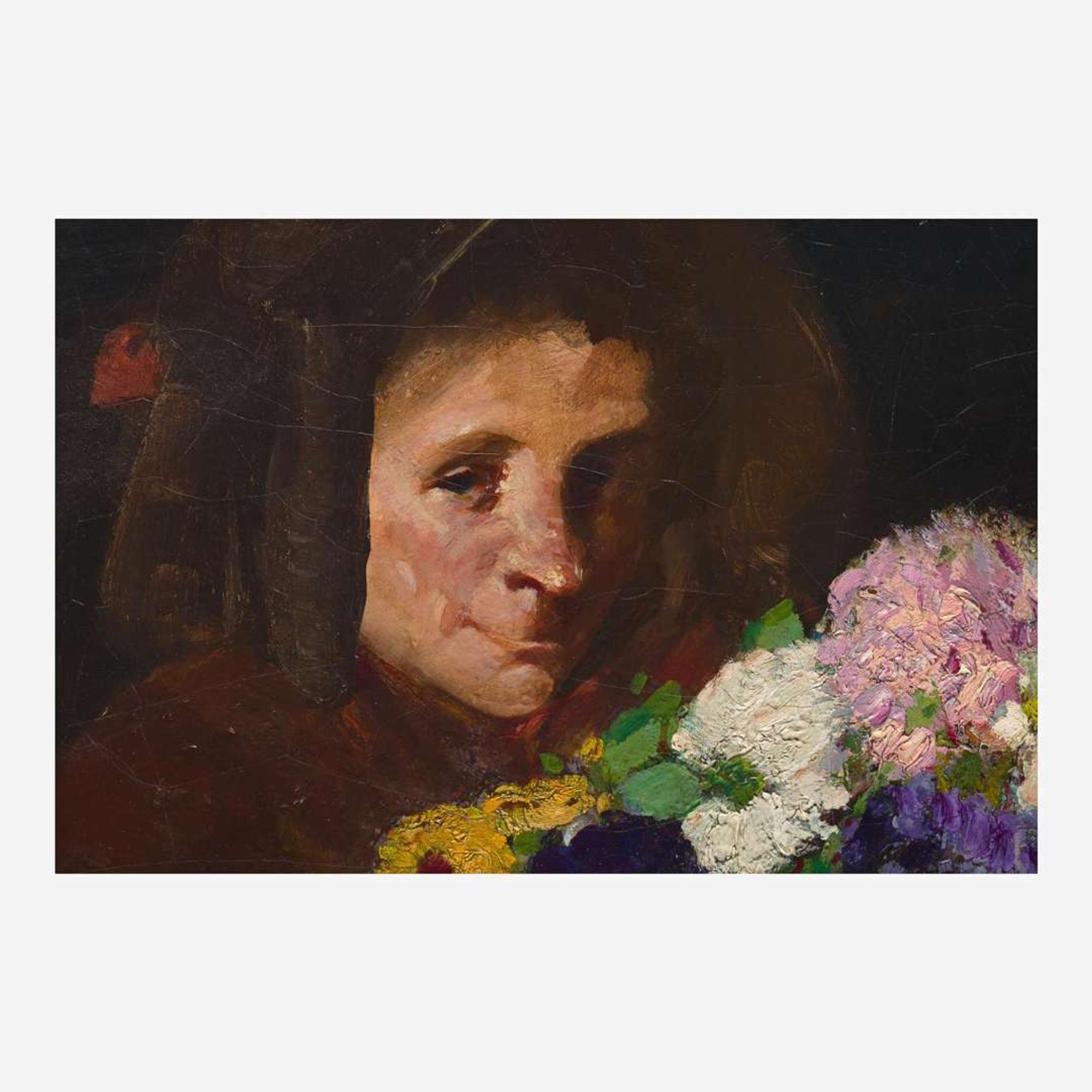 George Benjamin Luks (American 1866-1933) Woman with Bouquet (Old Flower Woman)
