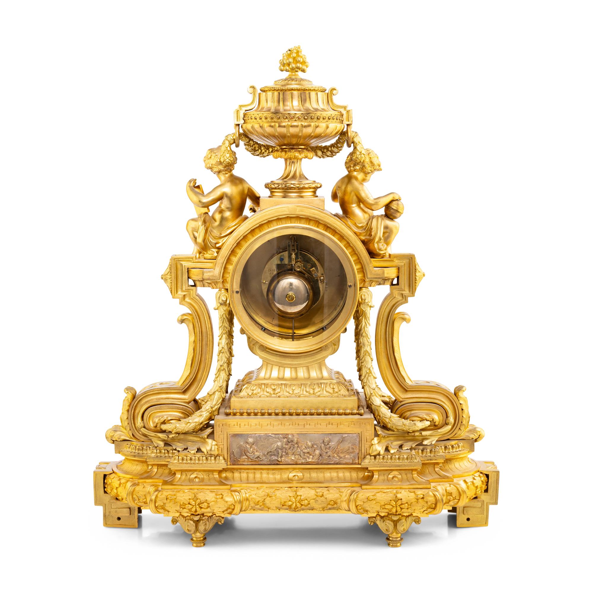 A Louis XVI Style Gilt Bronze Mantel Clock