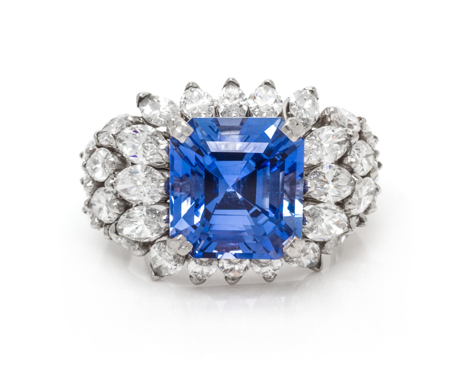 A Platinum, Sapphire and Diamond Ring, 7.30 dwts.