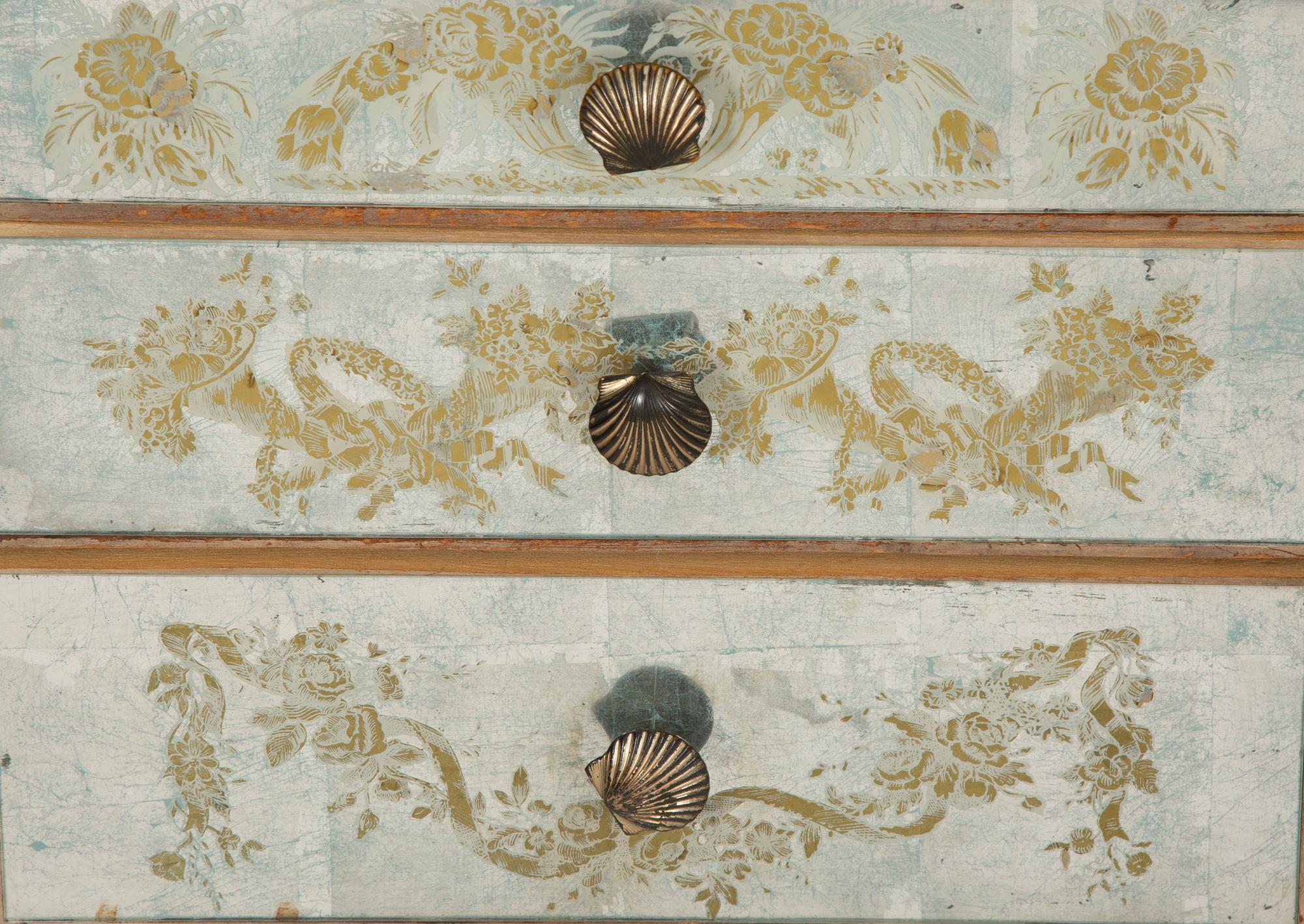 A Pair of French Eglomisé Mirrored Night Stands