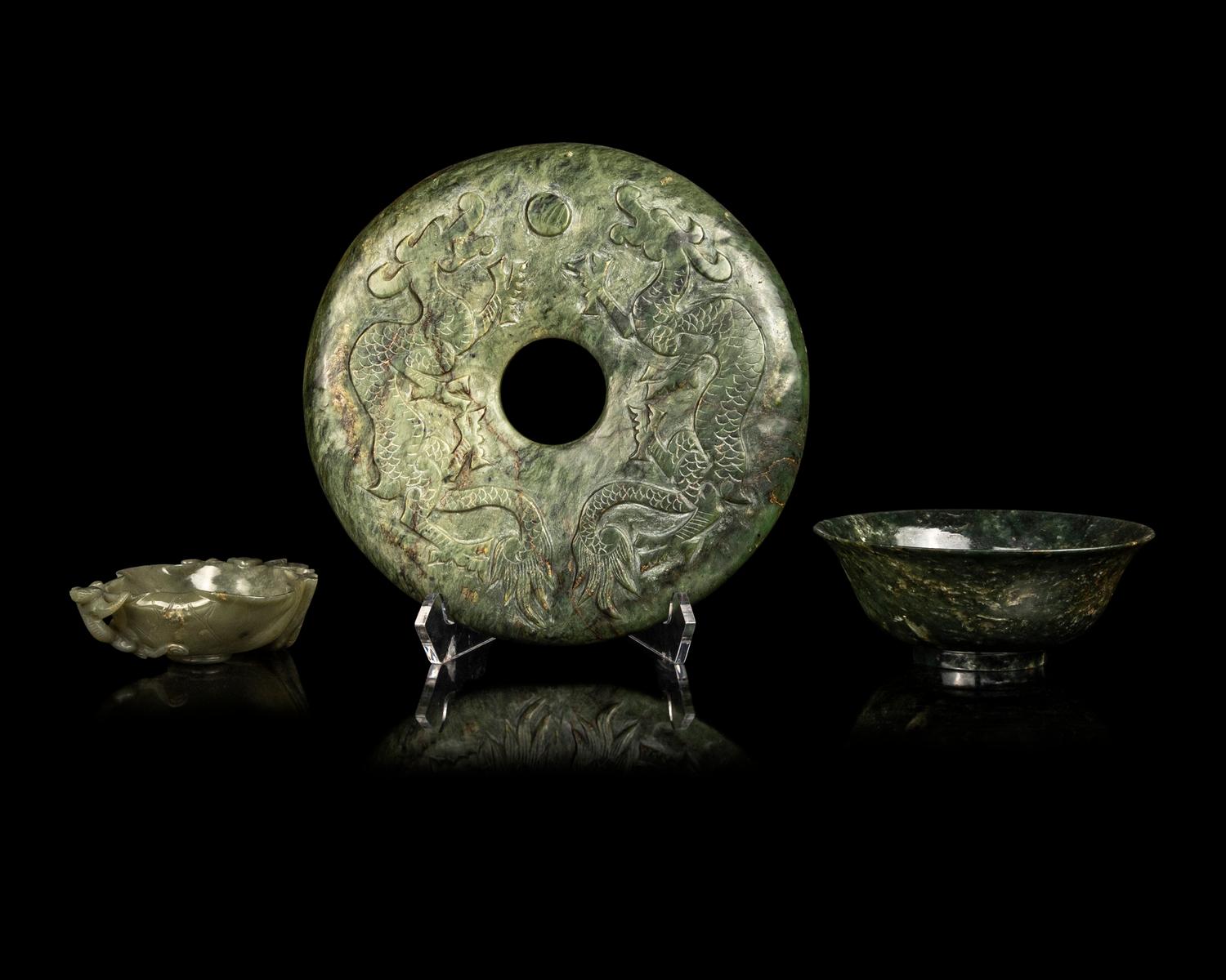 Three Chinese Spinach Jade Articles