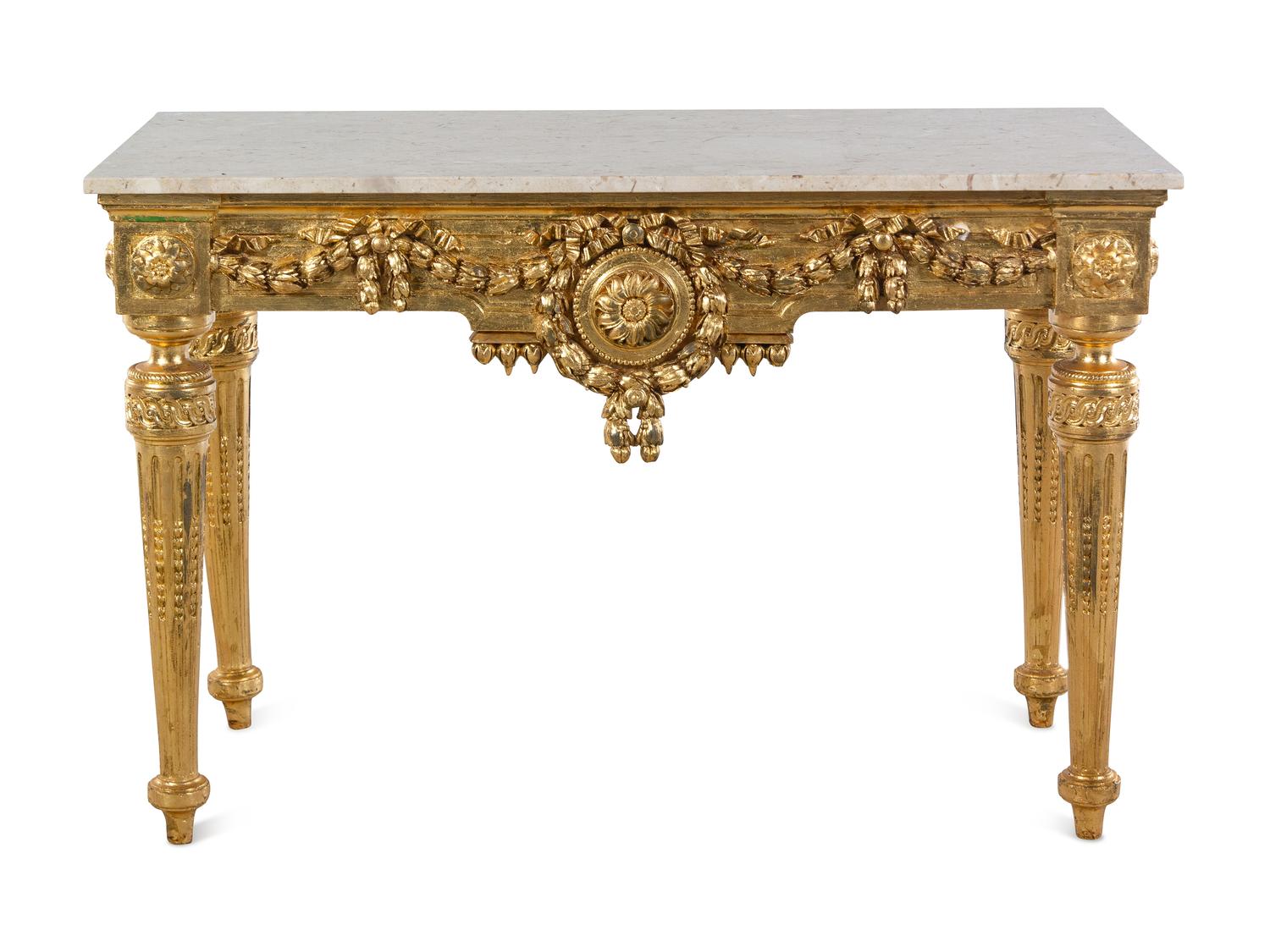 An Italian Giltwood Marble-Top Console Table