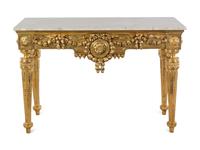 An Italian Giltwood Marble-Top Console Table