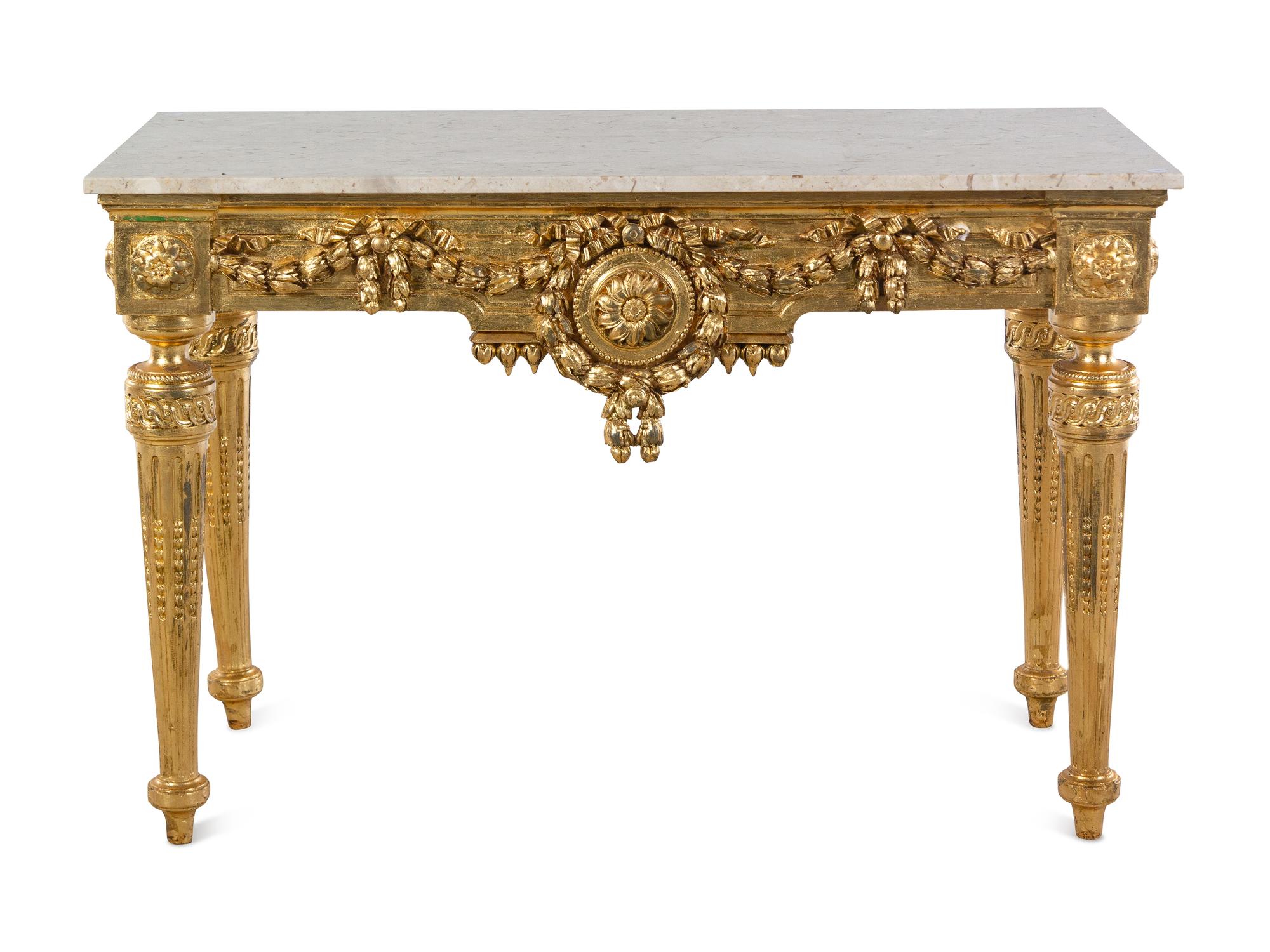 An Italian Giltwood Marble-Top Console Table