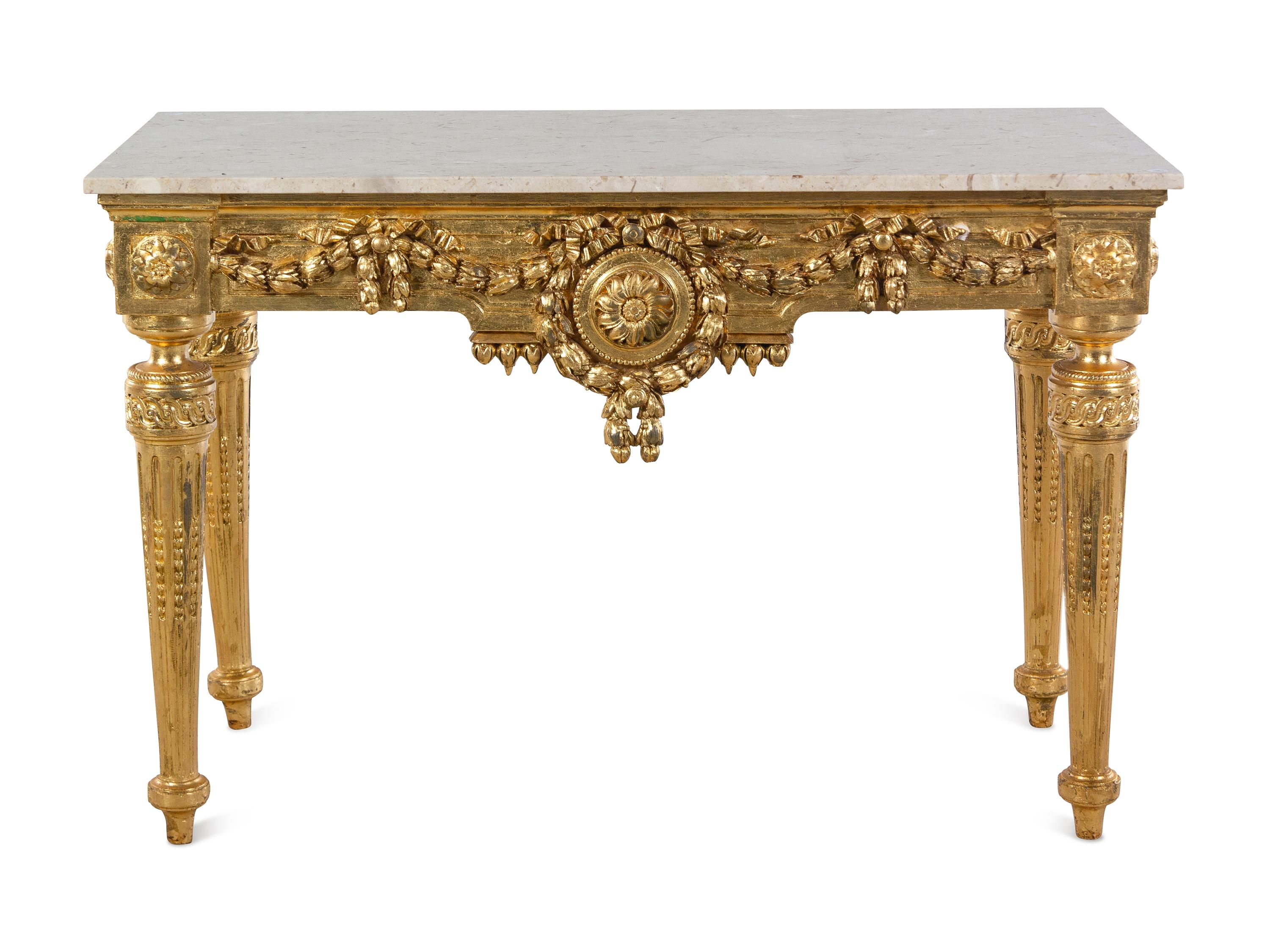 An Italian Giltwood Marble-Top Console Table