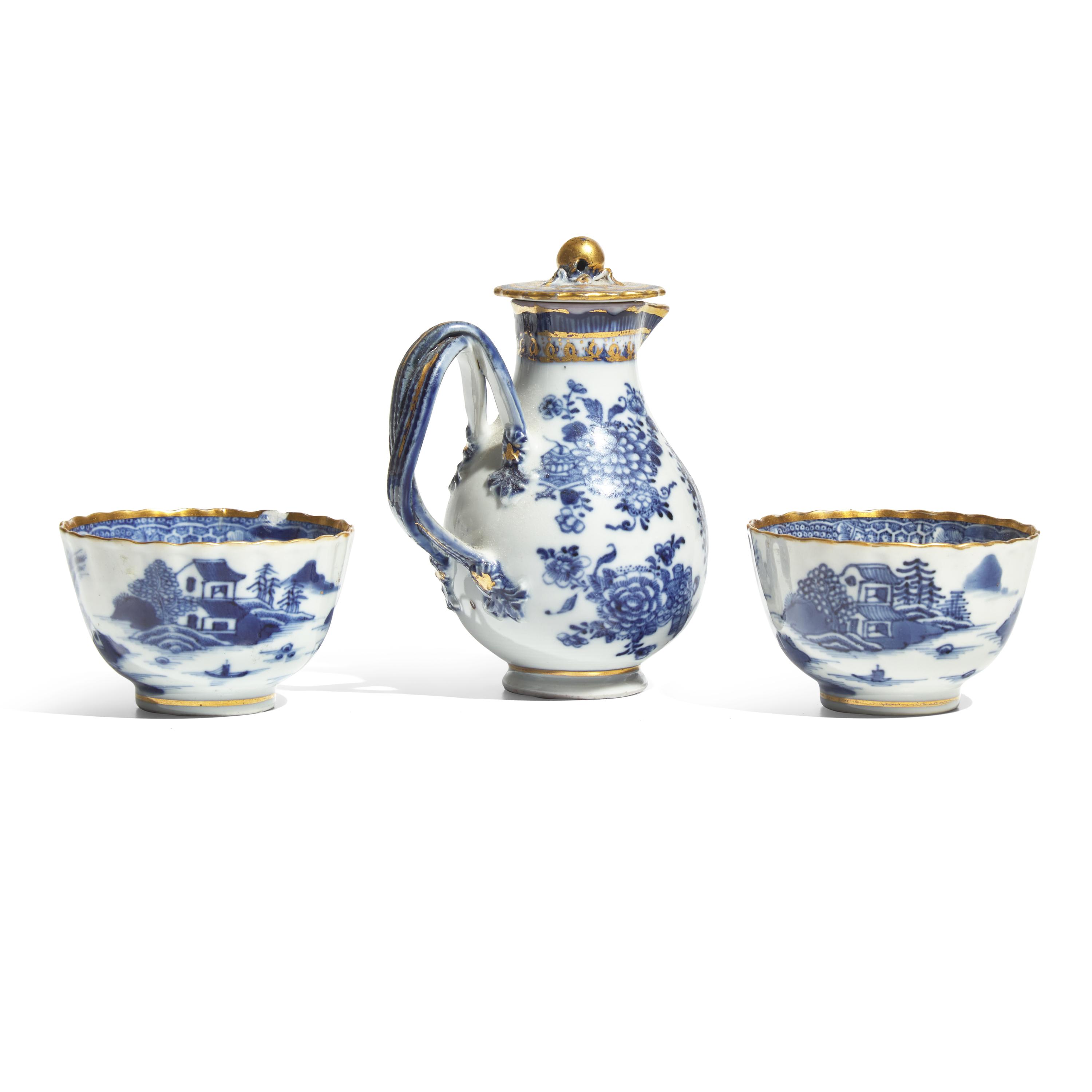 An Assorted Group of Chinese Export and English Porcelain Gilt-Decorated and Blue and White Tablewares