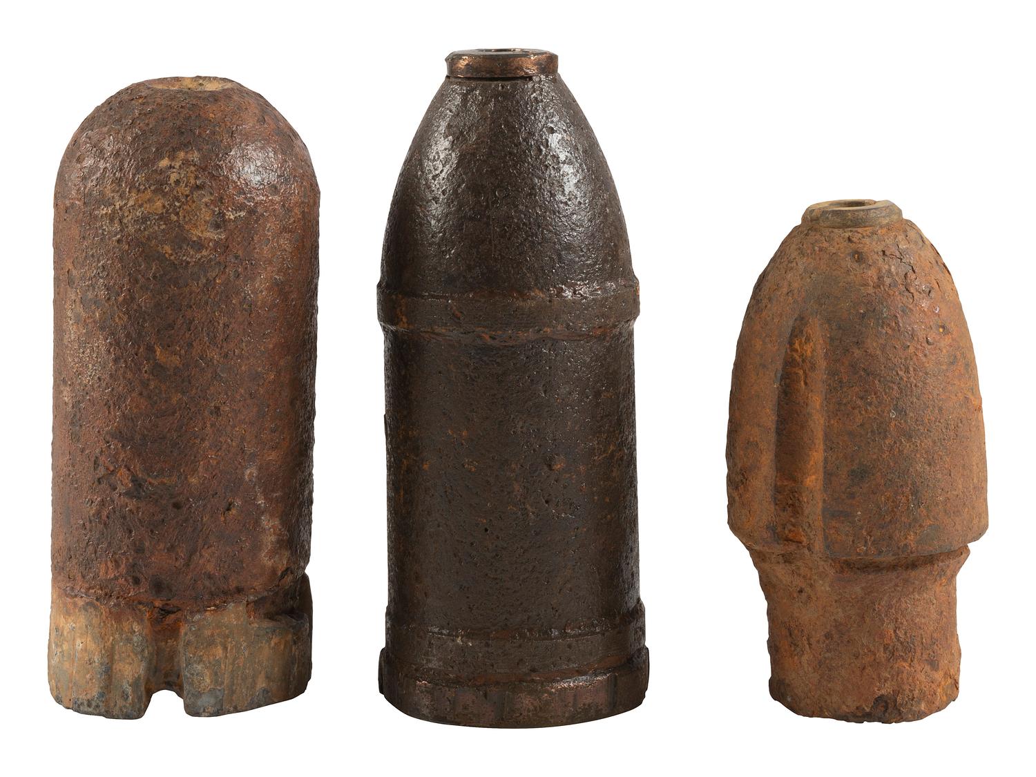 [CIVIL WAR]. A group of 3 artillery shells, incl. Confederate examples.