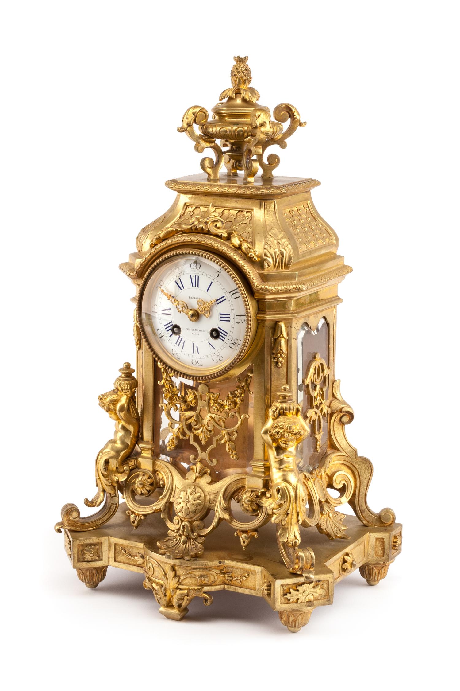 A Napoleon III Gilt Bronze Clock Height 18 1/8 x width 10 5/8 inches. — 19TH CENTURY, MOVEMENT BY CHARPENTIER & CIE