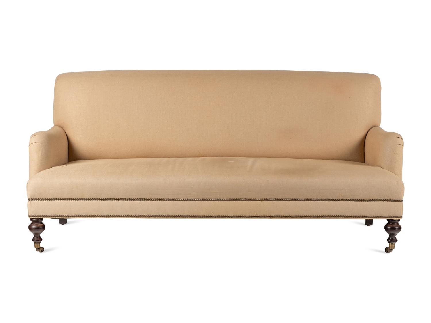 A Contemporary Nailhead-Studded Linen Sofa