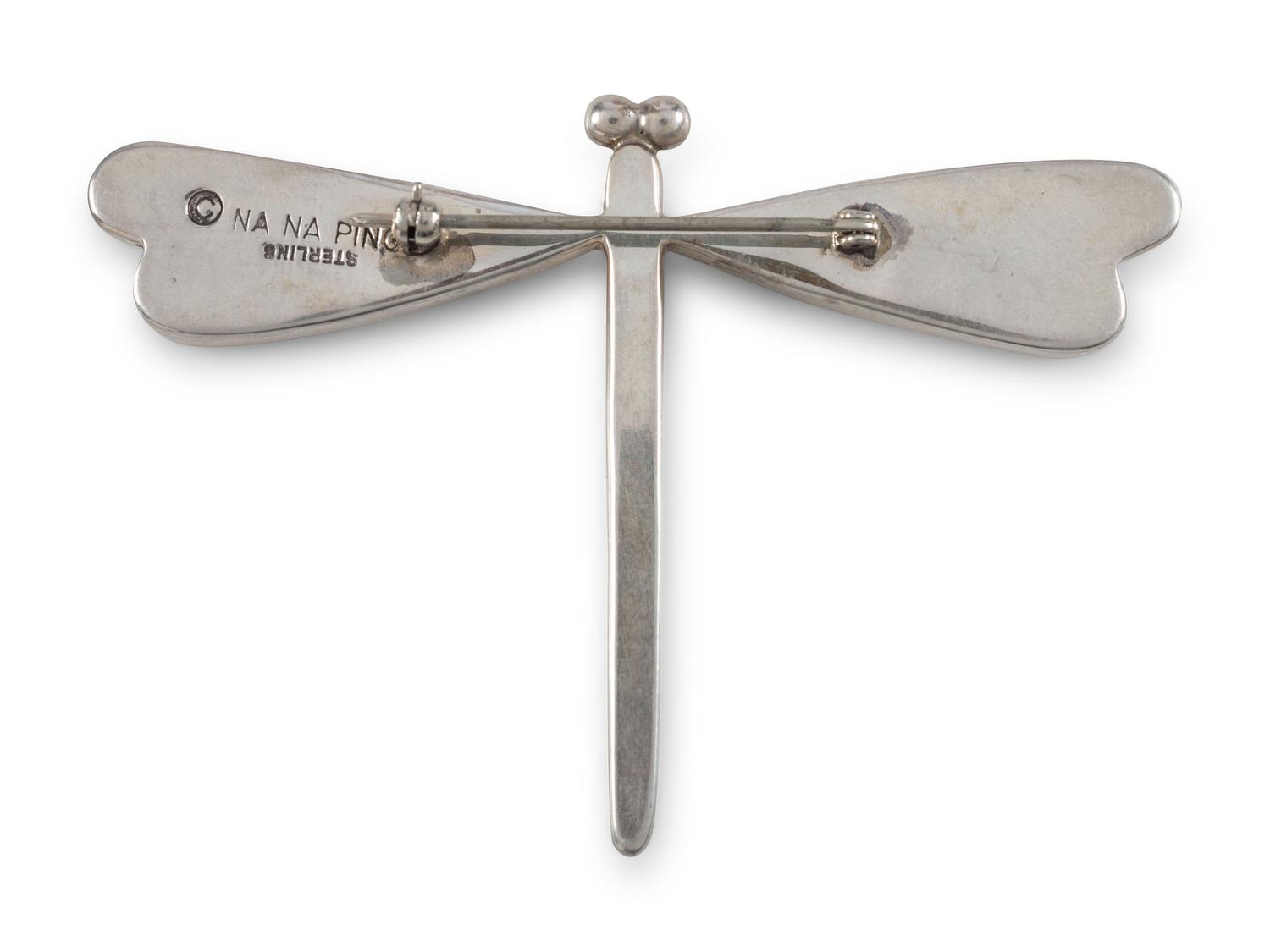 Sterling Silver and Fire Opal Dragonfly Pin / Brooch