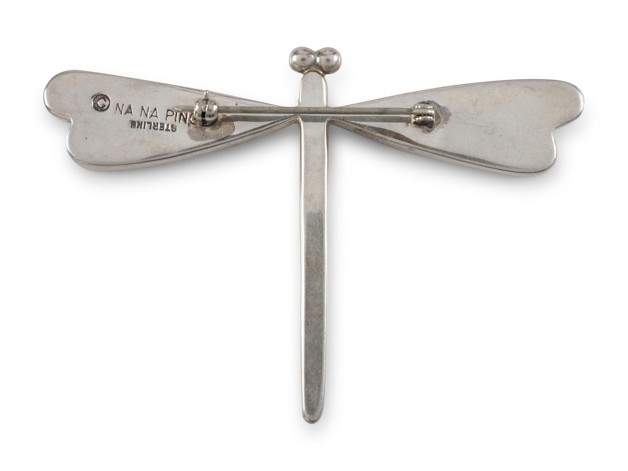 Sterling Silver and Fire Opal Dragonfly Pin / Brooch