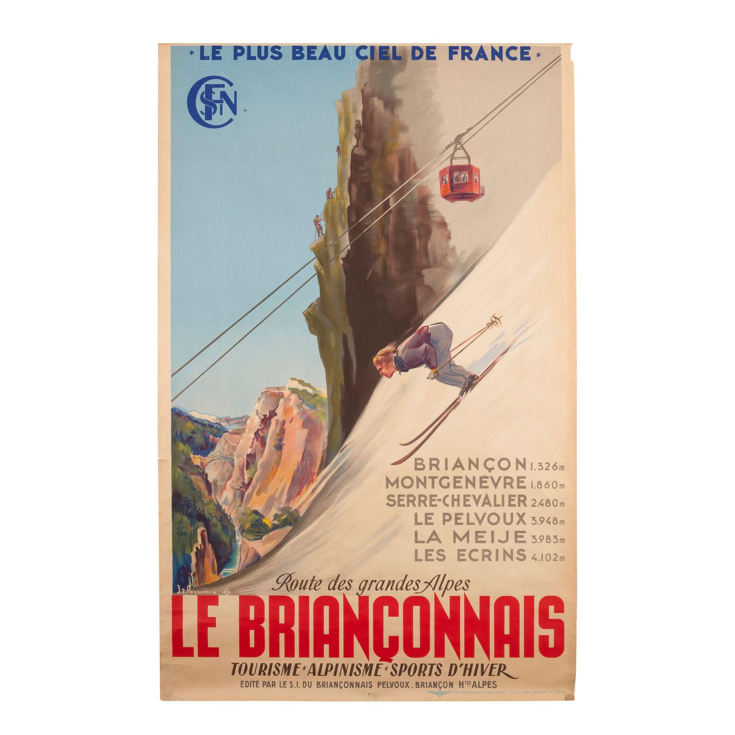 [TRAVEL POSTERS]. A group of 3 posters promoting French tourism and winter sports, comprising: