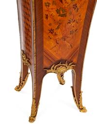 A Pair of Louis XV Style Gilt Metal Mounted Marquetry Pedestals