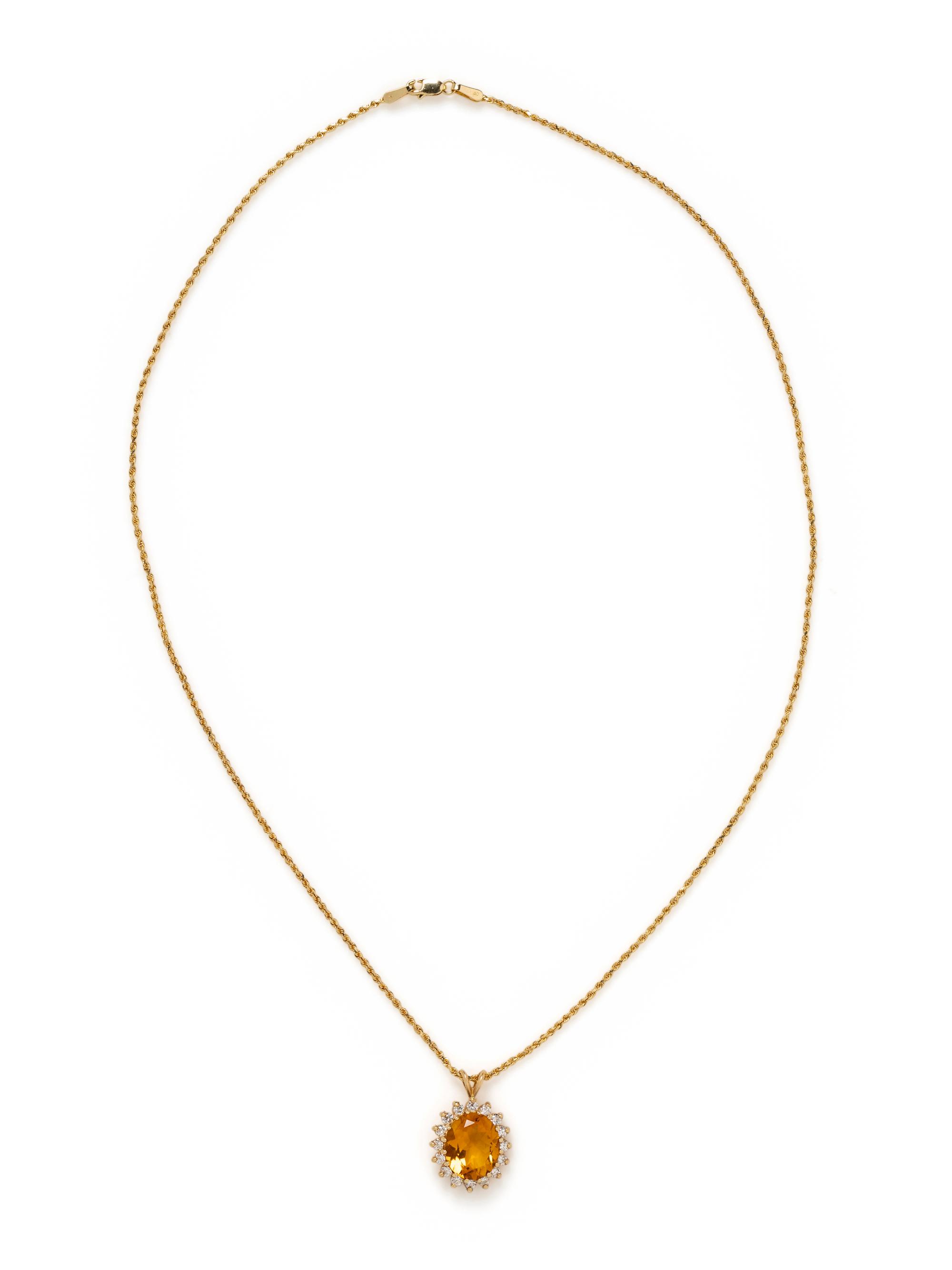 COLLECTION OF YELLOW GOLD, DIAMOND AND CITRINE PENDANTS/NECKLACES