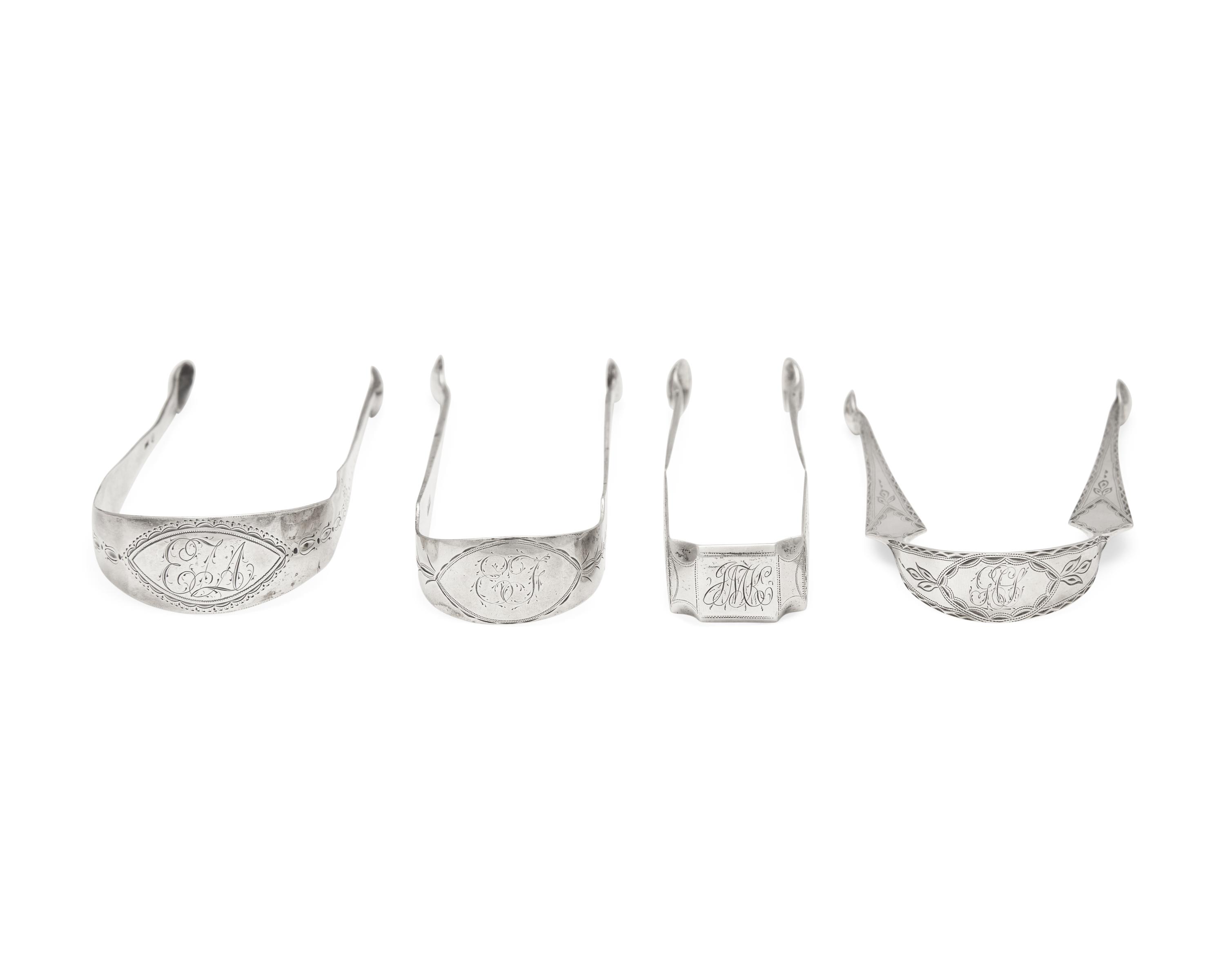 A Group of Four Federal Bright-Cut Silver Sugar Tongs