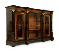 A Napoleon III Gilt Bronze Mounted Marquetry, Burlwood and Ebonized Wood Breakfront Cabinet — CIRCA 1870