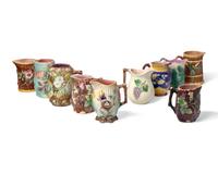 A Collection of Ten Large Majolica Pitchers