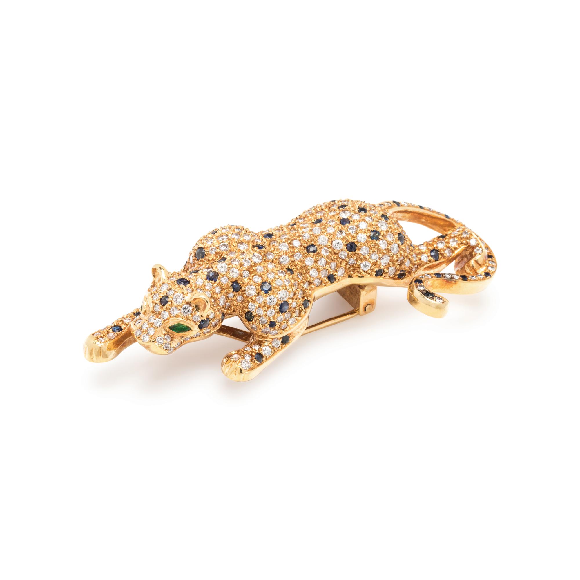 DIAMOND AND SAPPHIRE LEOPARD BROOCH