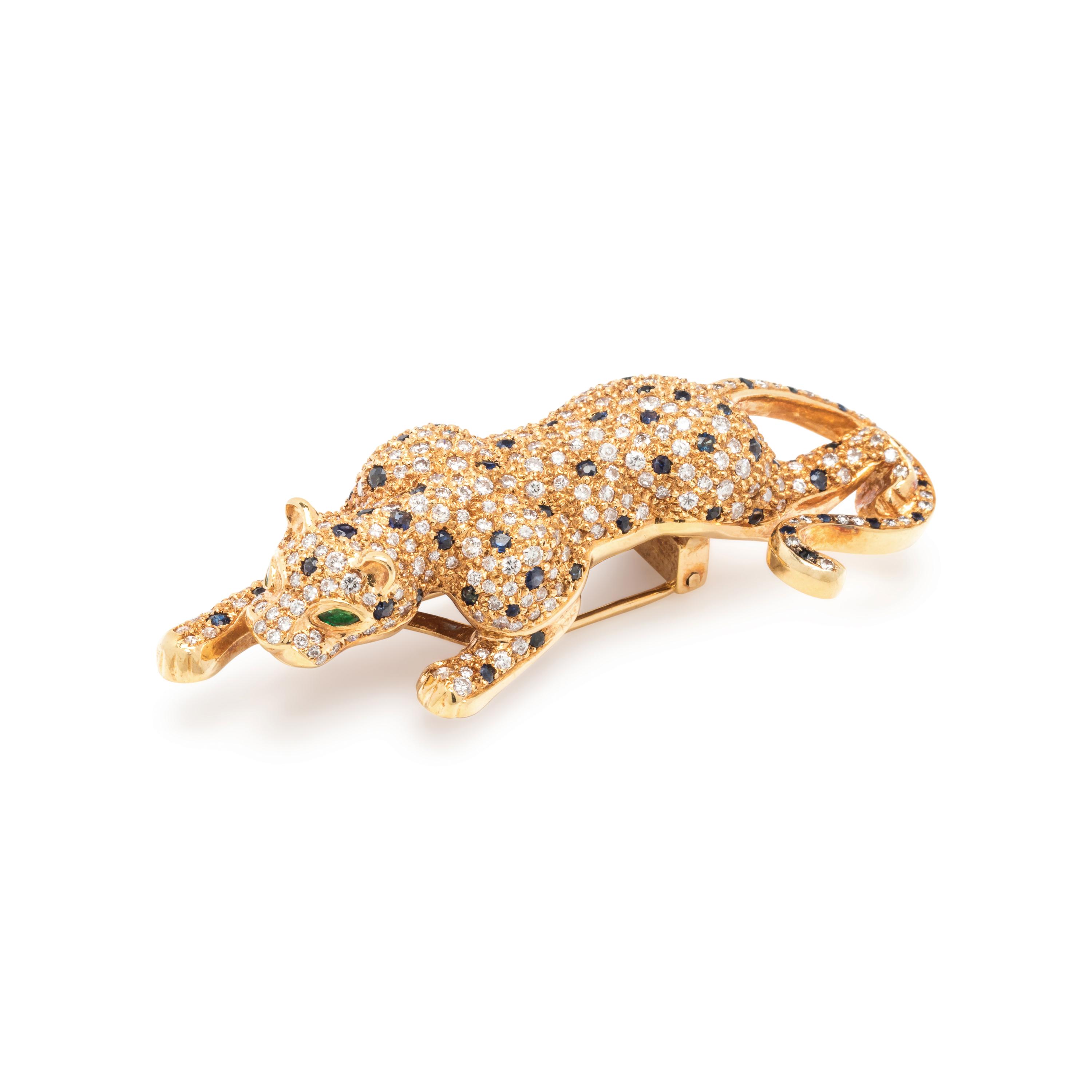 DIAMOND AND SAPPHIRE LEOPARD BROOCH