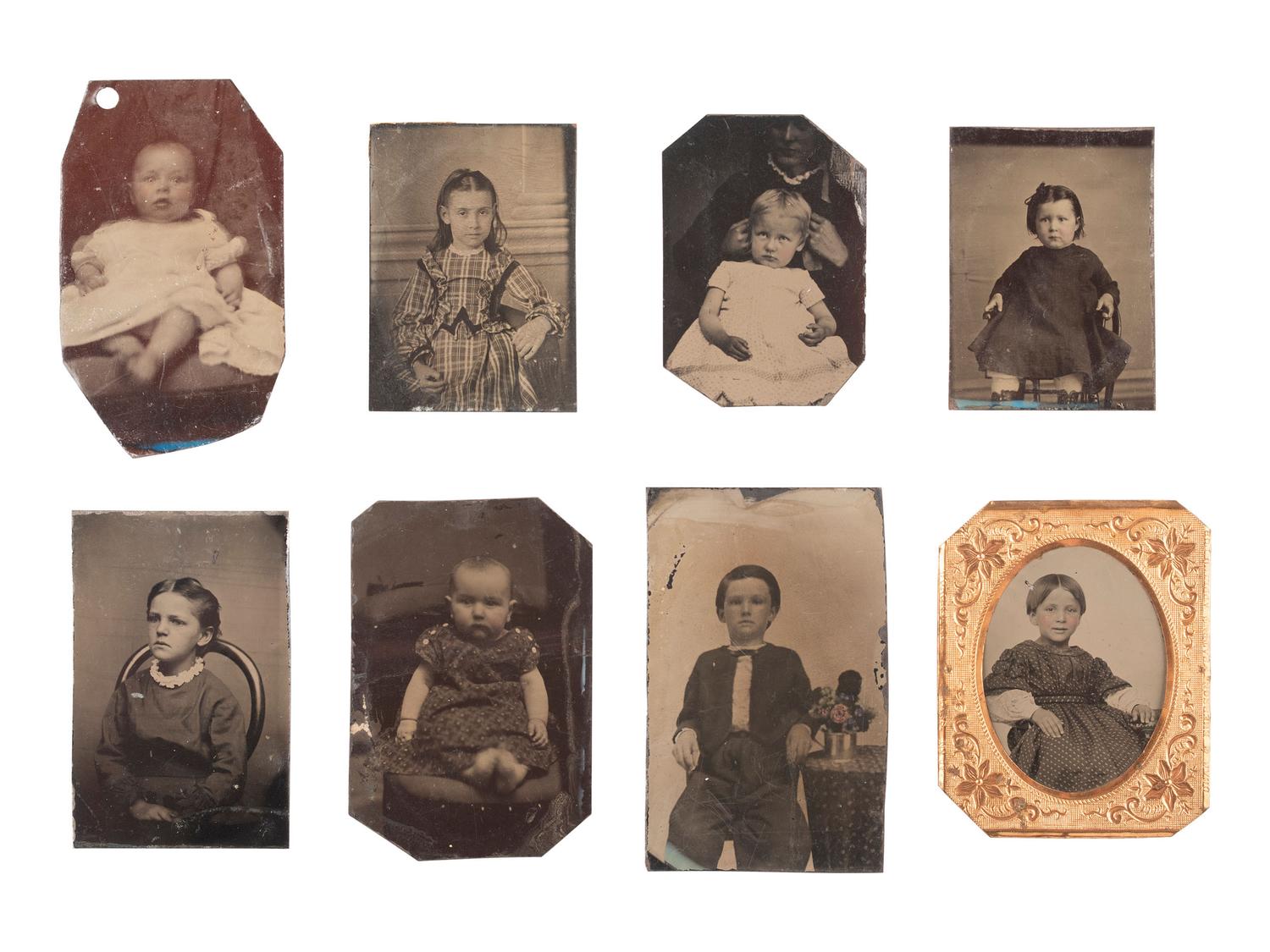 [EARLY PHOTOGRAPHY]. 50+ tintypes of children and families, incl. African American child.