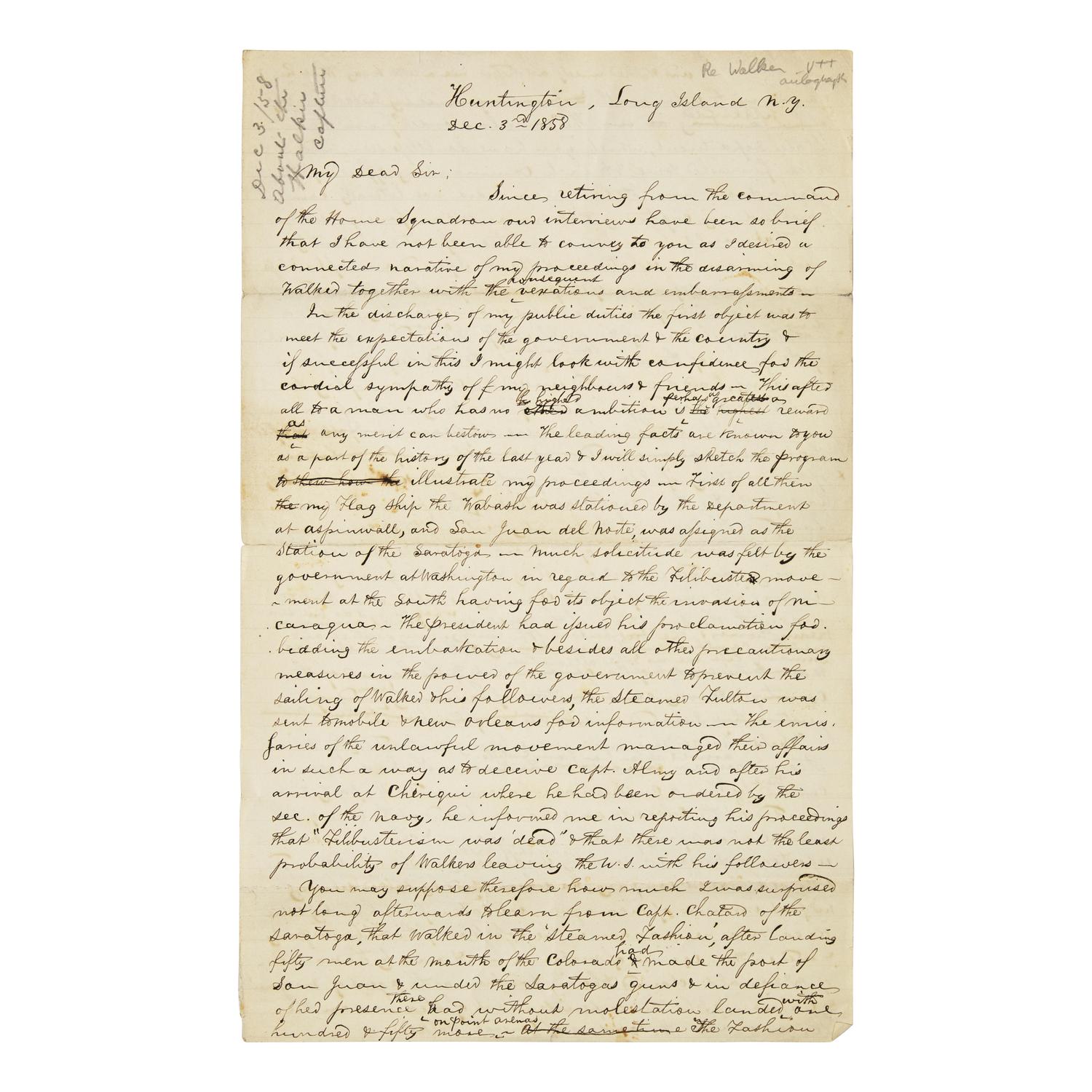[Paulding, Hiram] (Walker, William) Autograph Draft, unsigned