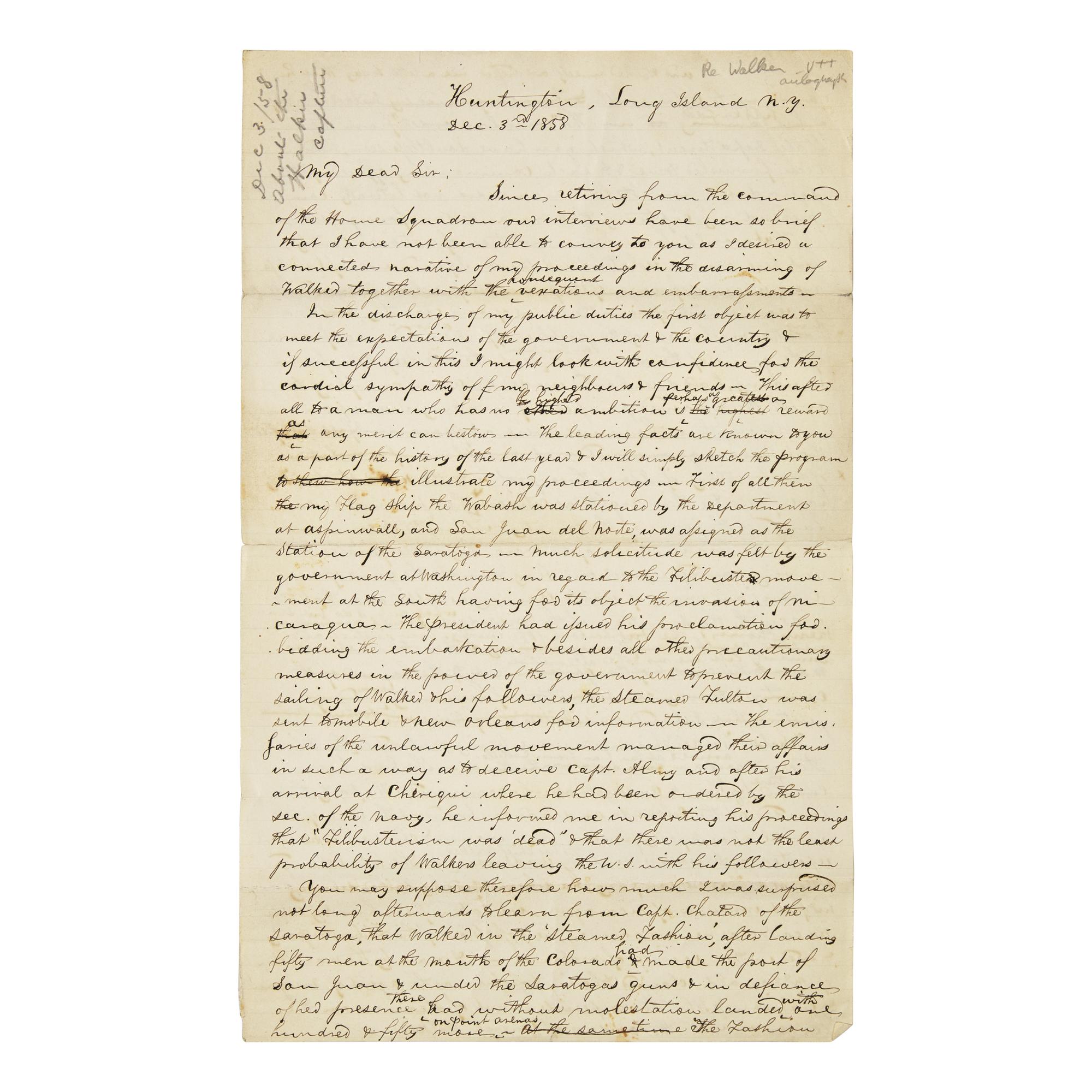 [Paulding, Hiram] (Walker, William) Autograph Draft, unsigned